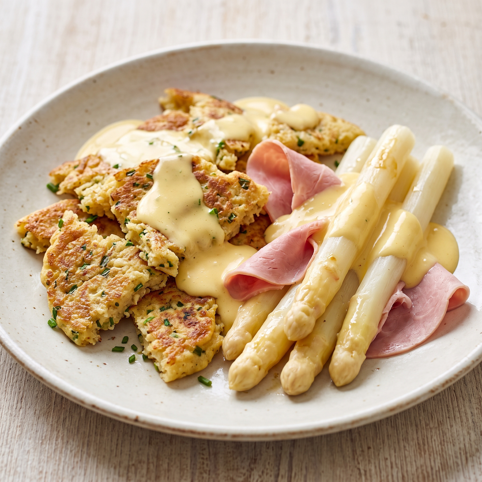 Badische Kratzete mit Spargel und Schinken