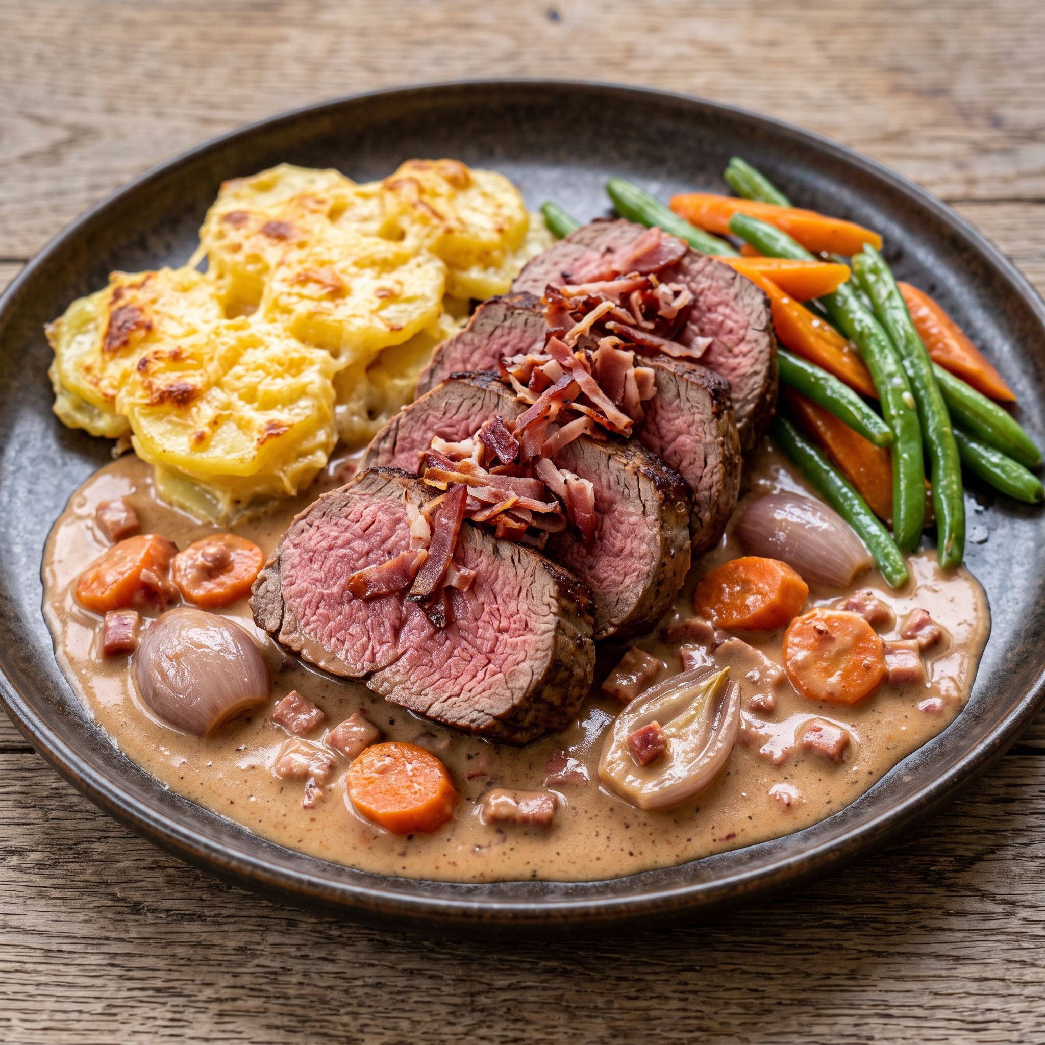 Badischer Lummelbraten mit Rahmkartoffeln