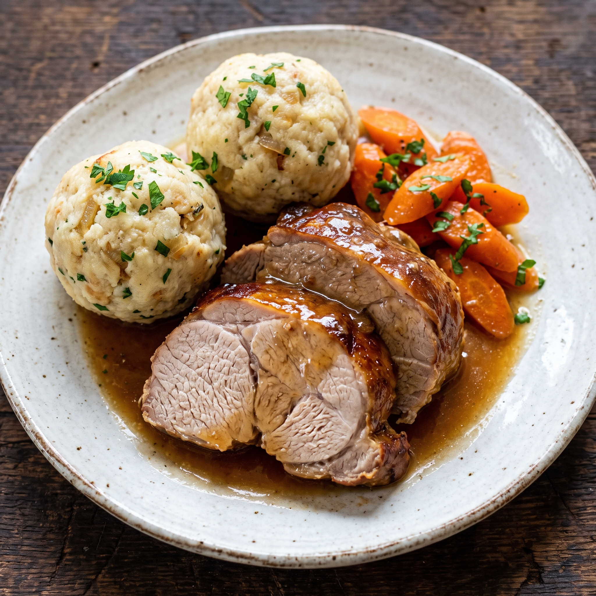 Bayerische Kalbshaxe mit Semmelknödeln