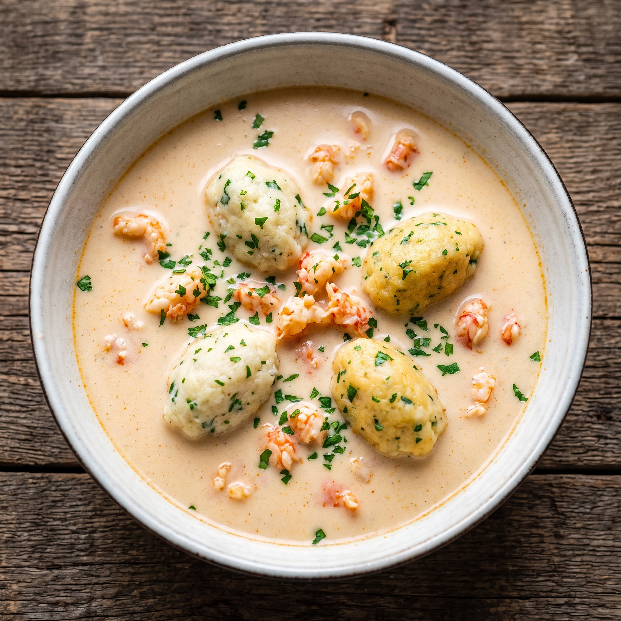 Bayerische Krebssuppe mit Weißbrotklößchen
