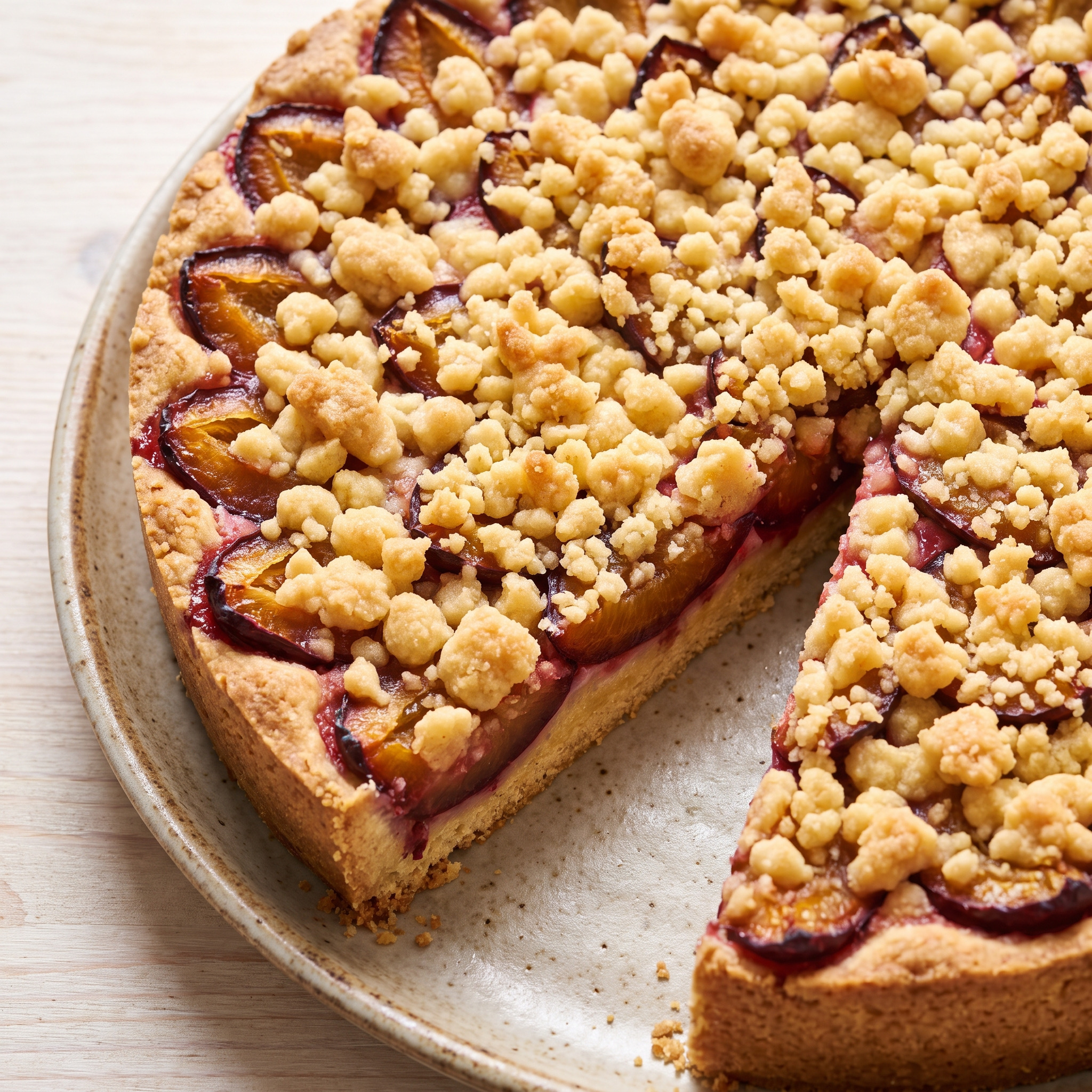 Bayerischer Blechkuchen | Fränkischer Zwetschgendatschi | Saftige Zwetschgen auf Zimt-Mürbeteig mit knusprigen Streuseln.