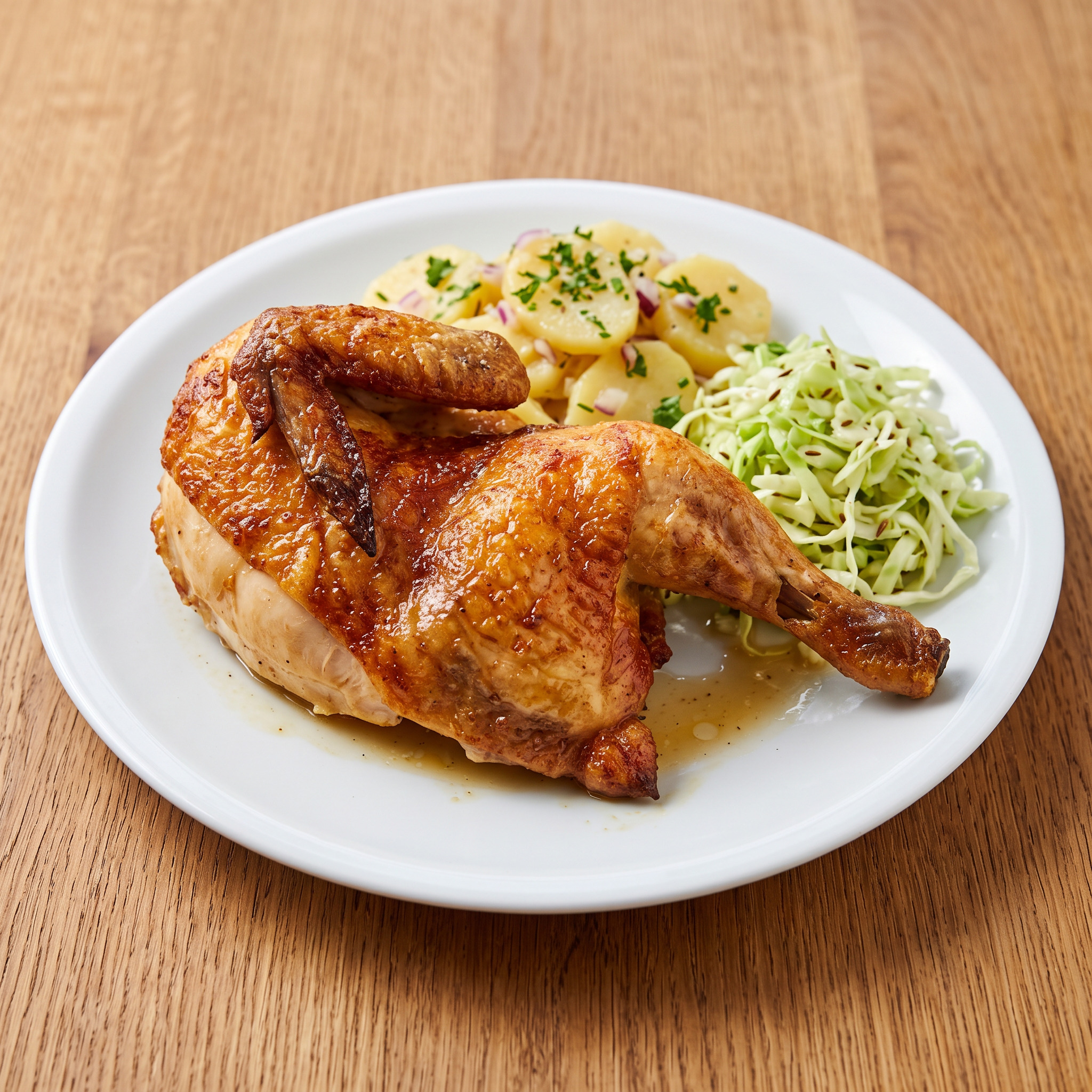 Berliner Brathähnchen mit Kartoffel- und Krautsalat