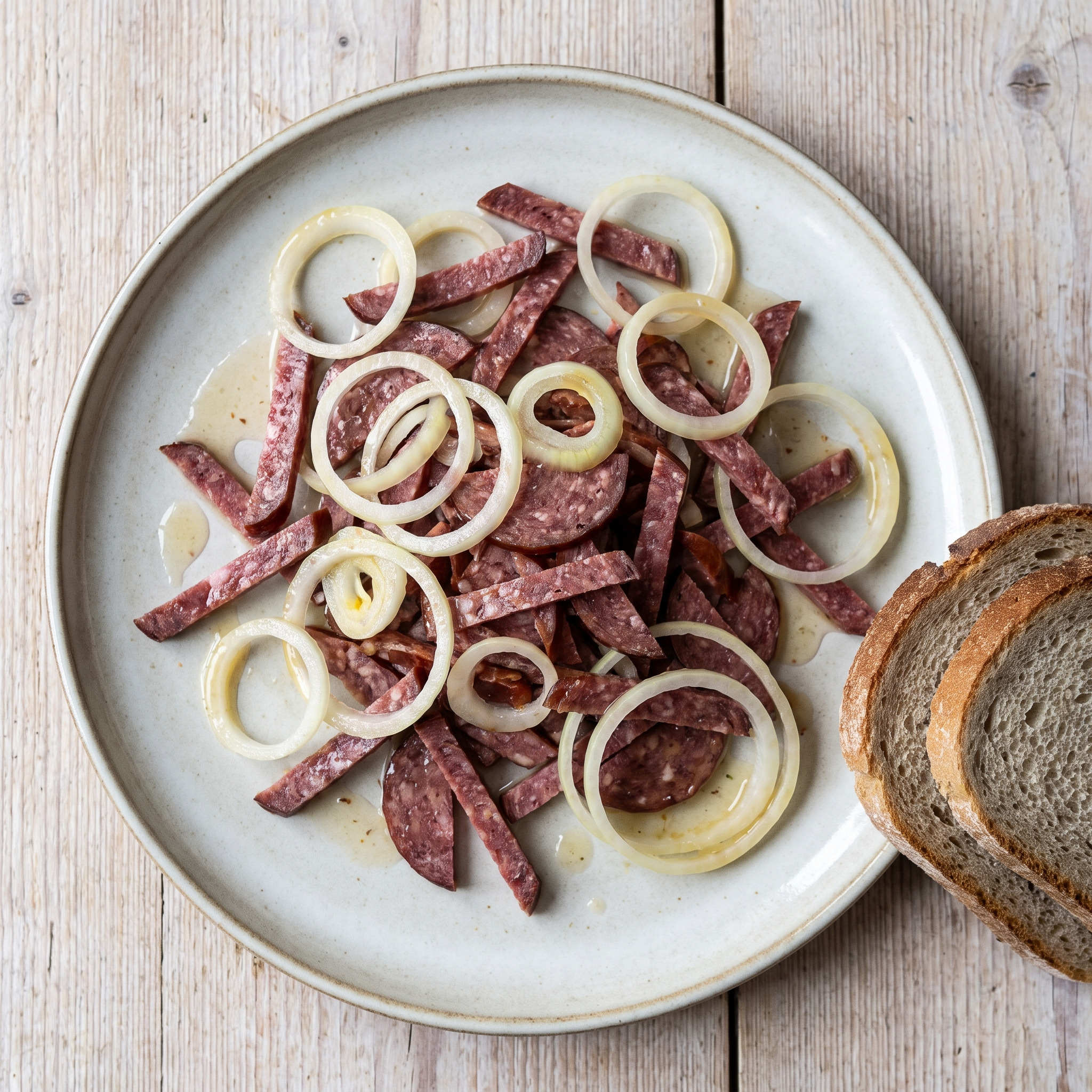 Niedersachsen | Braunschweiger Wurstsalat | Mettwurst mit Zwiebeln in Essig-Öl-Marinade