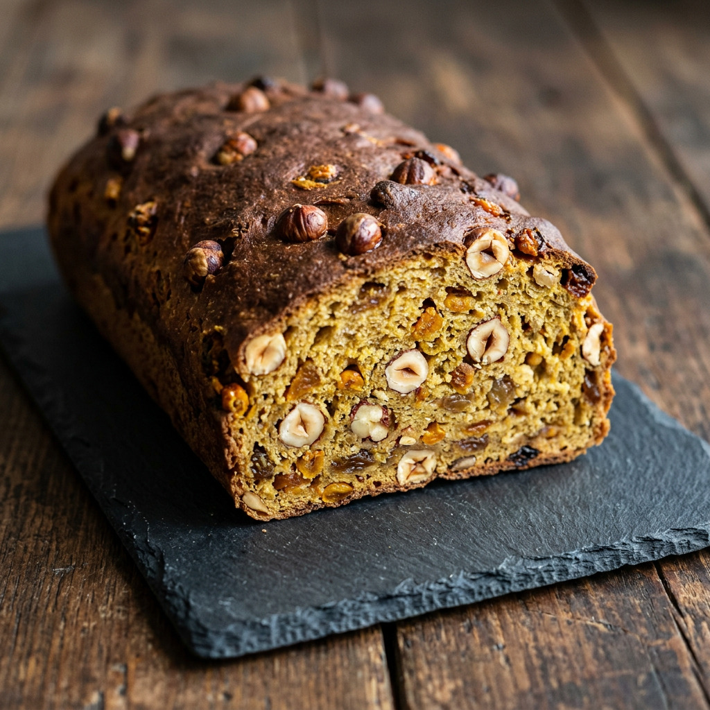 Dinkel-Früchtebrot mit Sanddorn und Haselnüssen