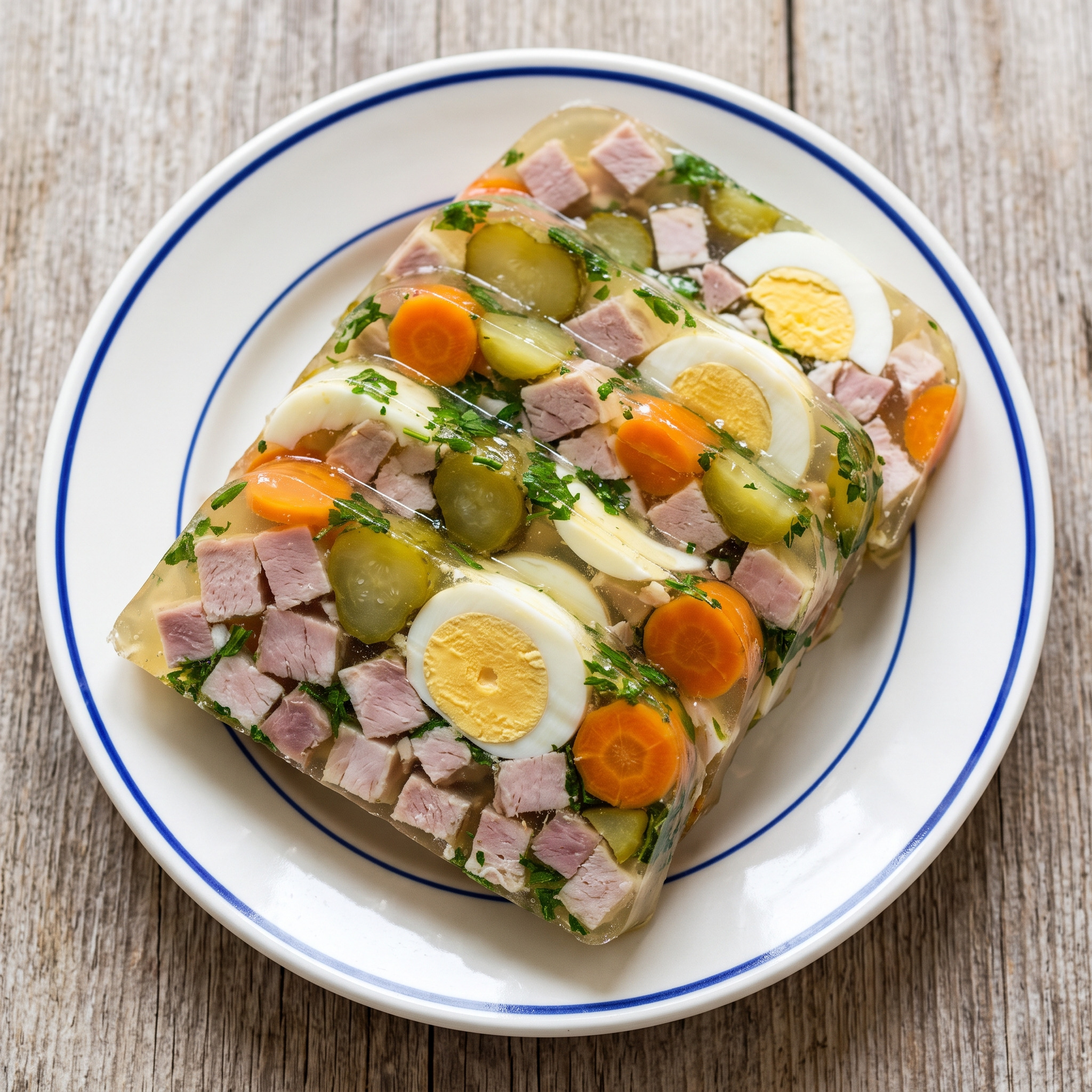 Fleischsülze mit Gewürzgurke und Ei