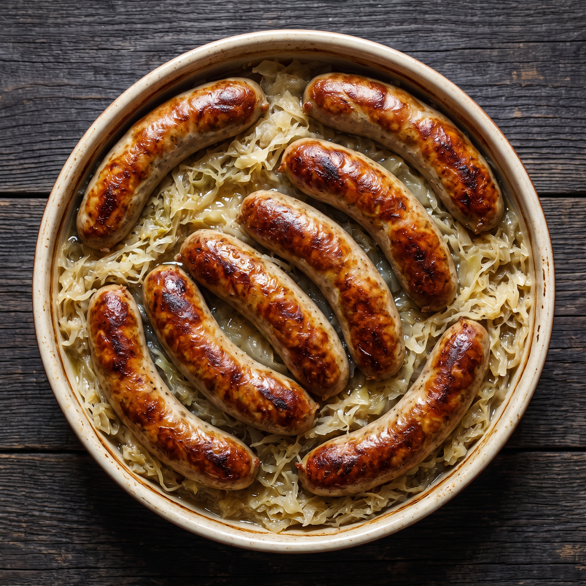 Fränkischer Bratwurstauflauf mit Sauerkraut