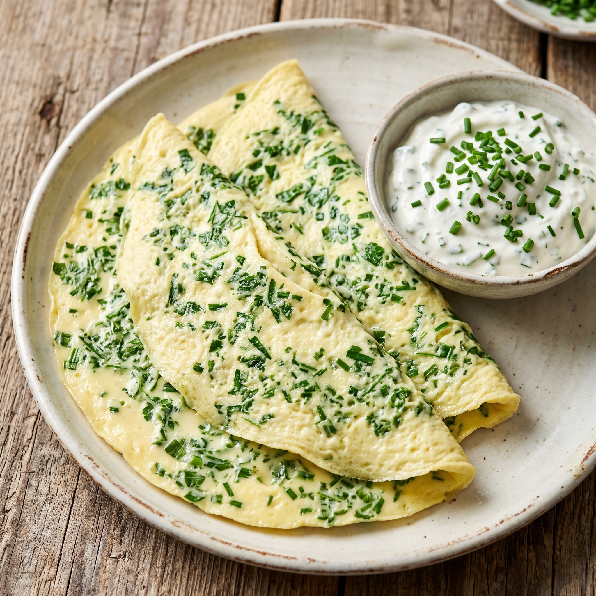Frankfurter Kräuteromelett mit Schnittlauchquark
