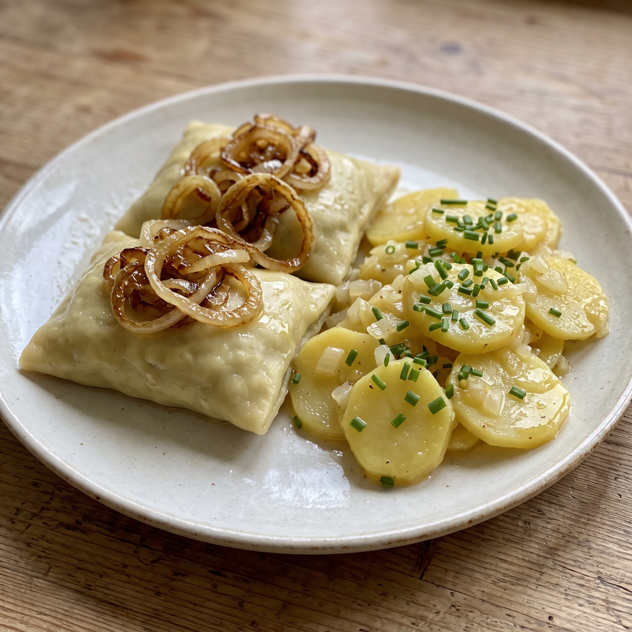 Geschmälzte Maultaschen mit Kartoffelsalat
