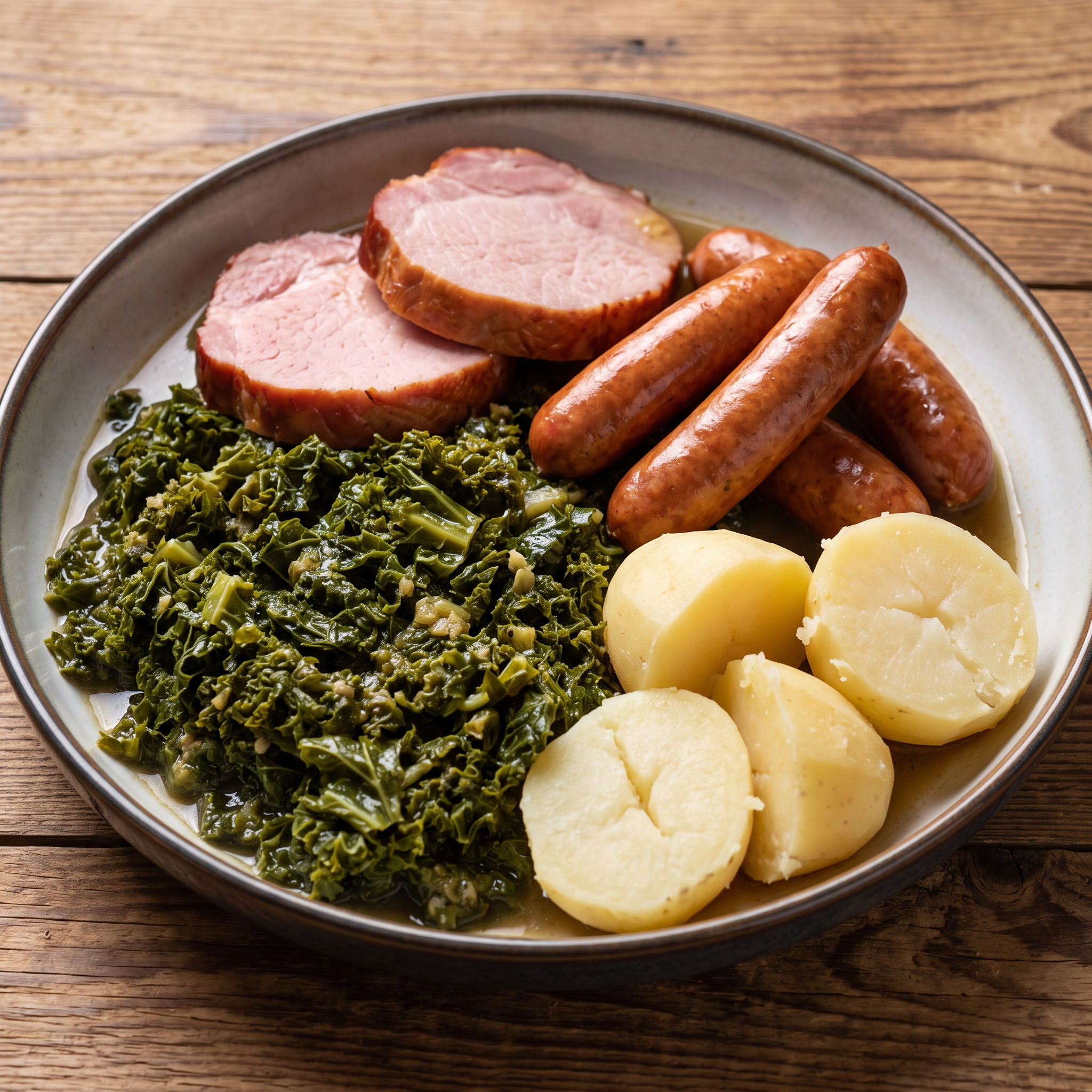Grünkohl mit Bregenwurst und Kasseler