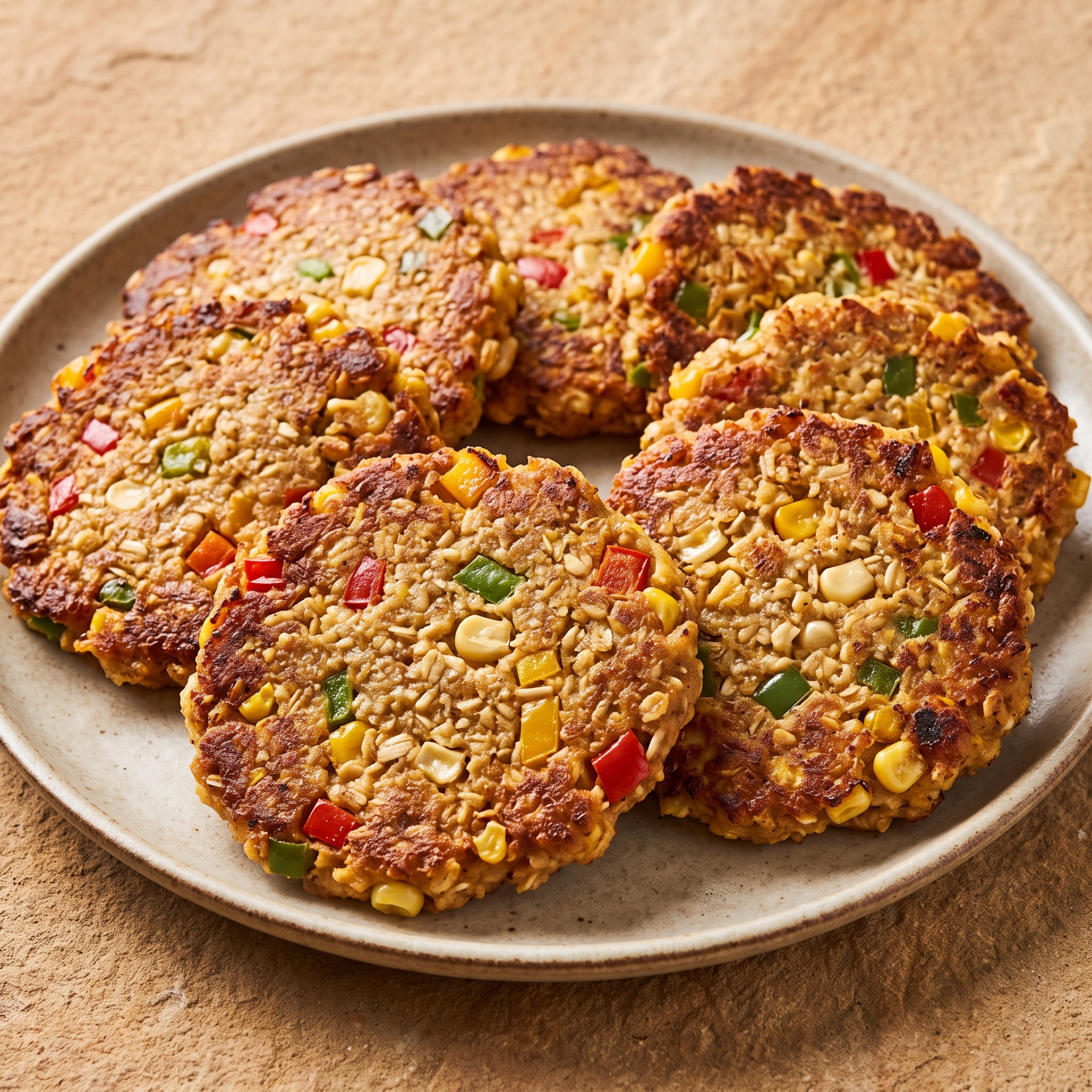 Hafer-Mais-Bratlinge mit buntem Paprika