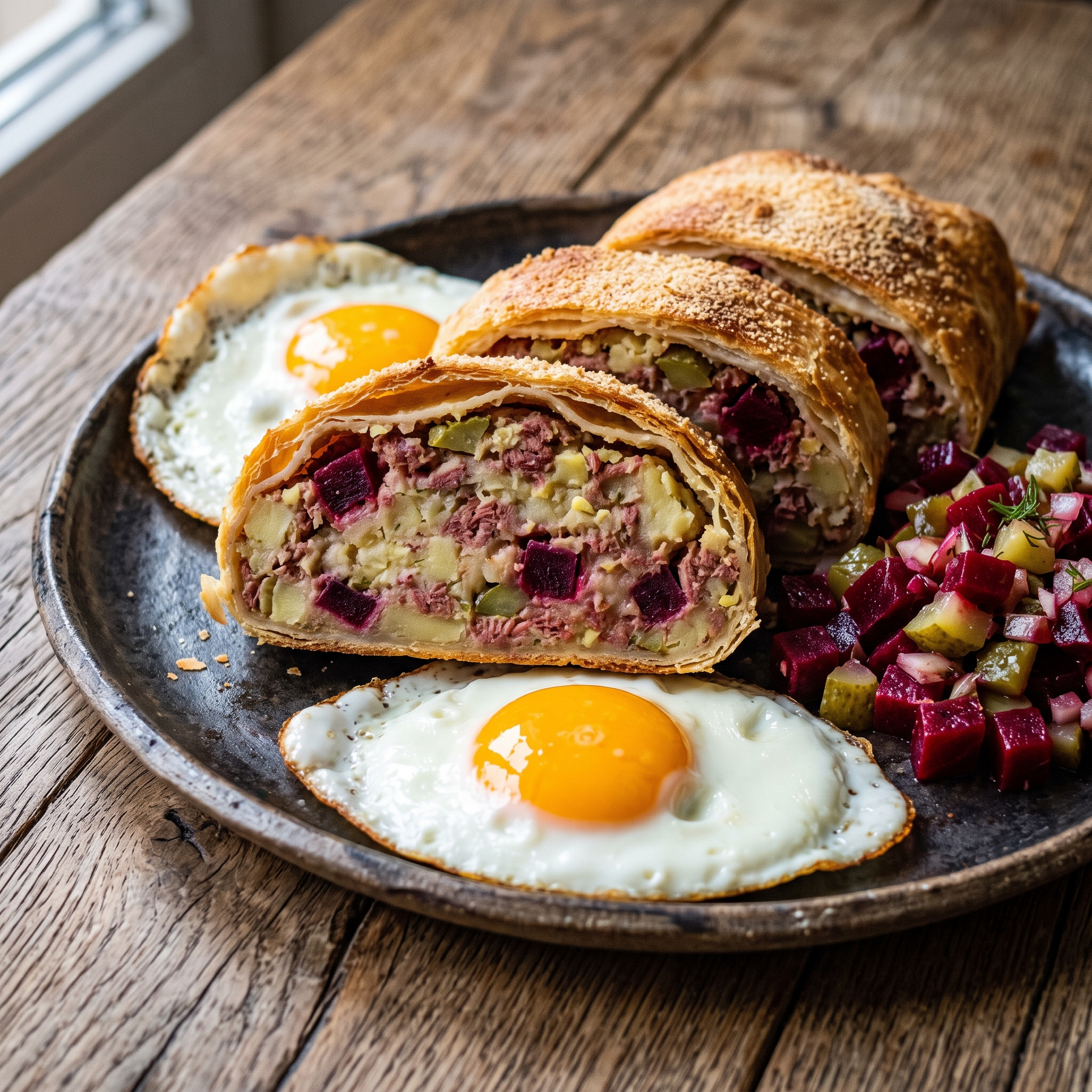 Hamburger Labskausstrudel aus dem Ofen