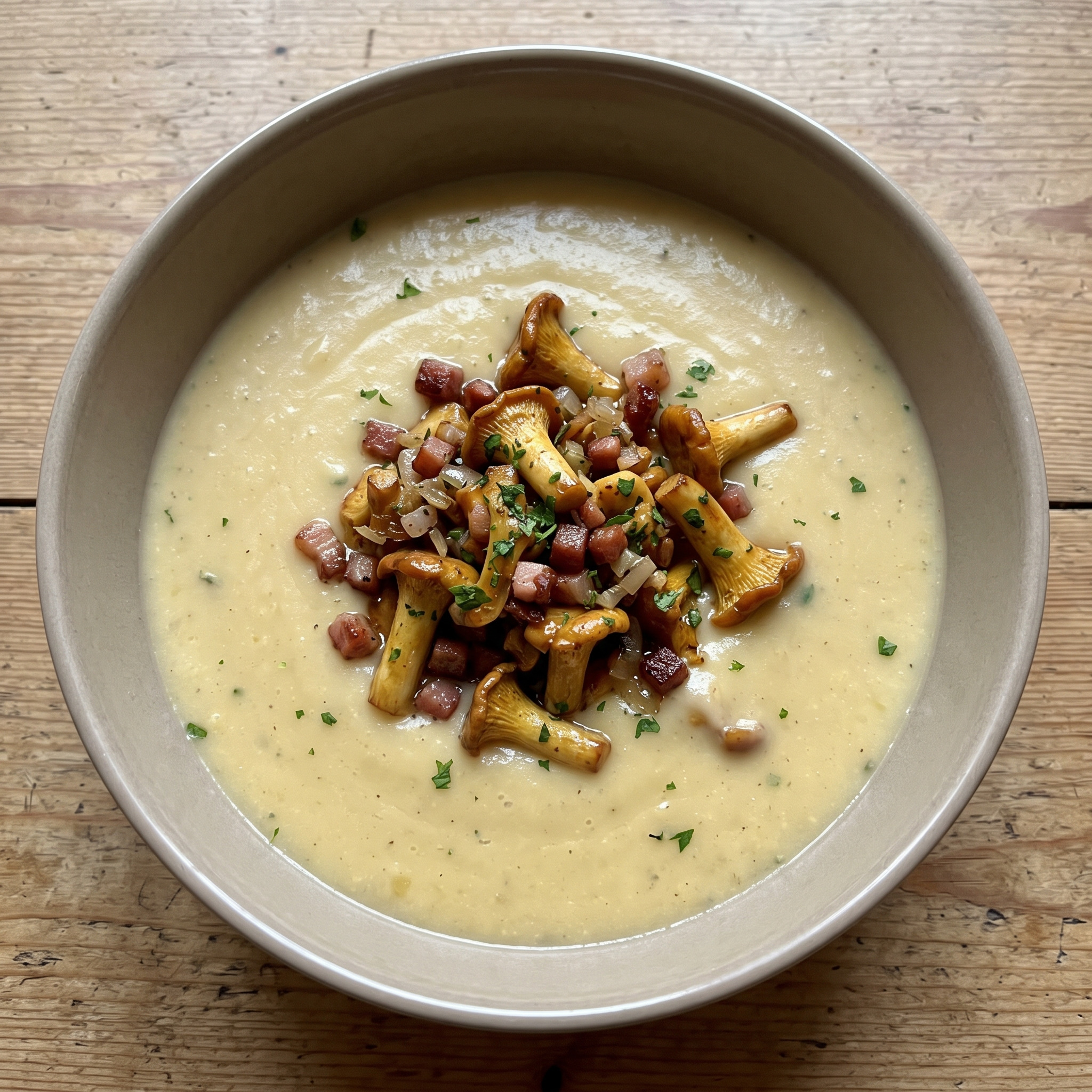 Harzer Käse-Cremesuppe mit Pfifferlingen