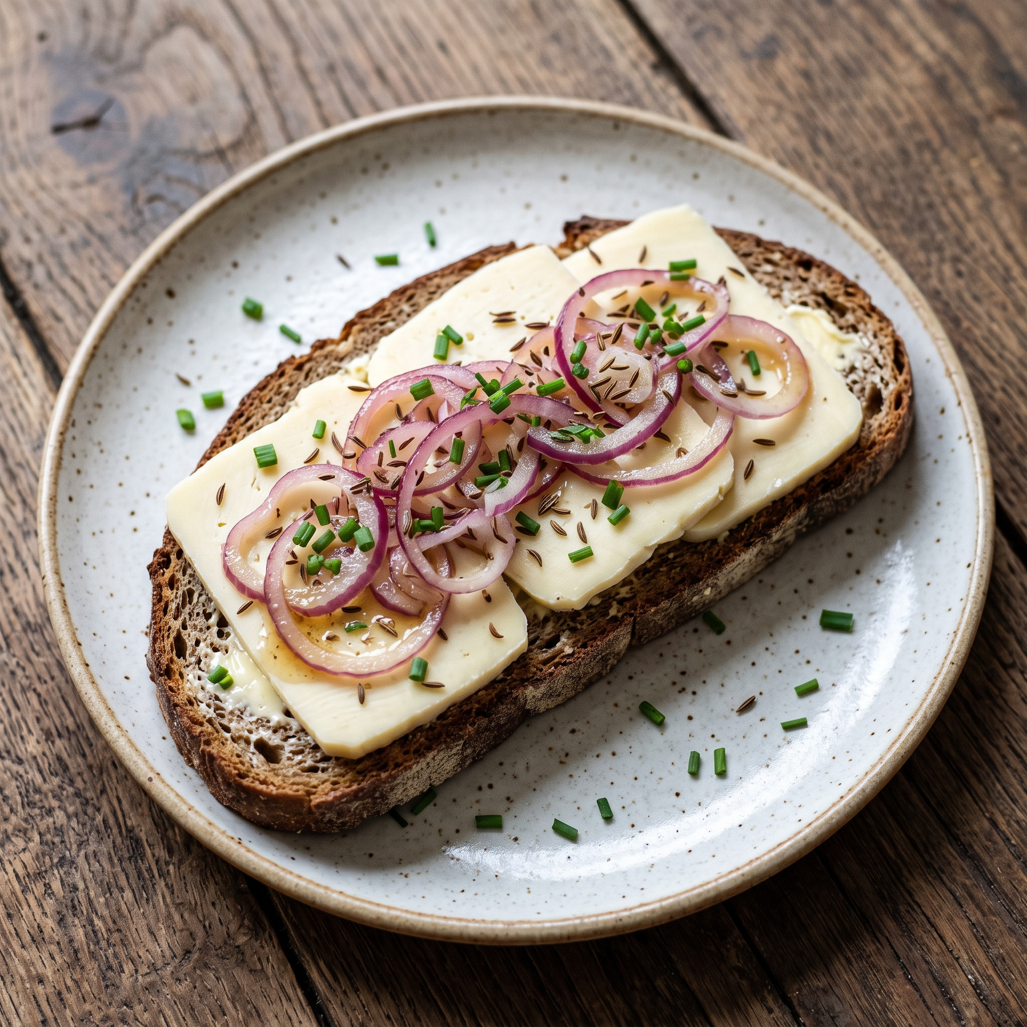 Harzer Käsebrot mit Zwiebeln und Kümmel