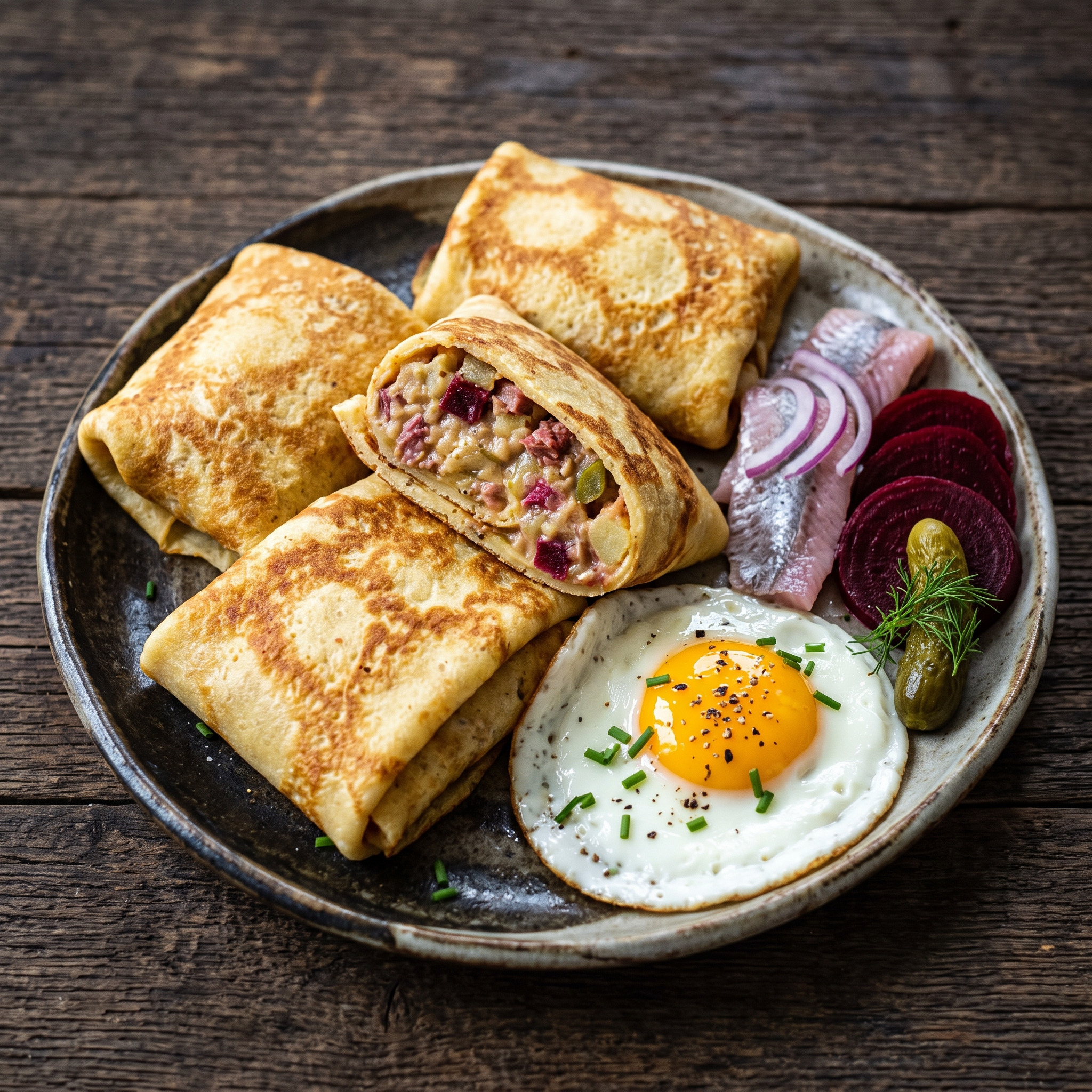 Herzhafte Pfannkuchen mit Hamburger Labskausfüllung