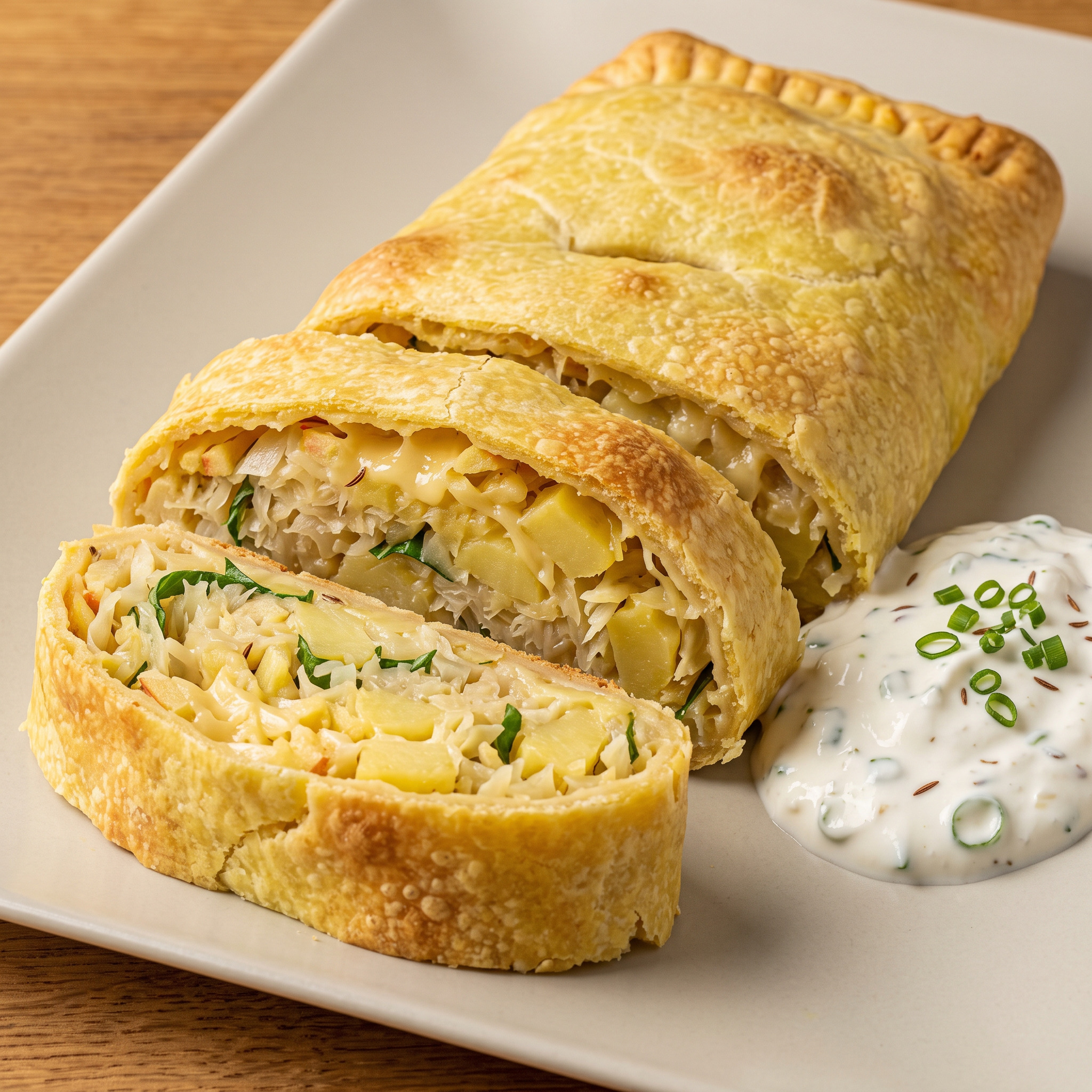 Herzhafter Sauerkraut-Kartoffelstrudel mit Luckeleskäs