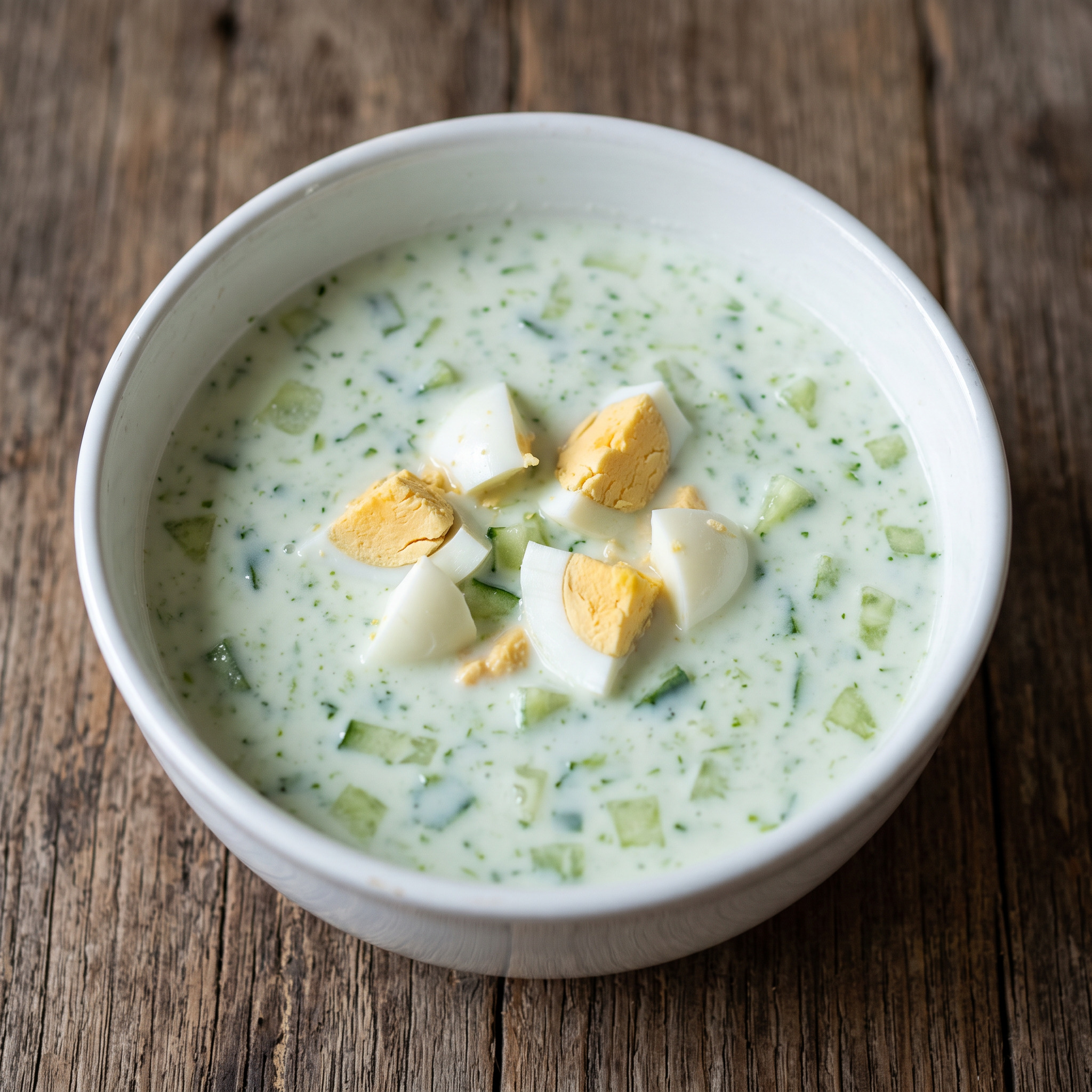 Kalte Gurkensuppe mit Buttermilch und Ei