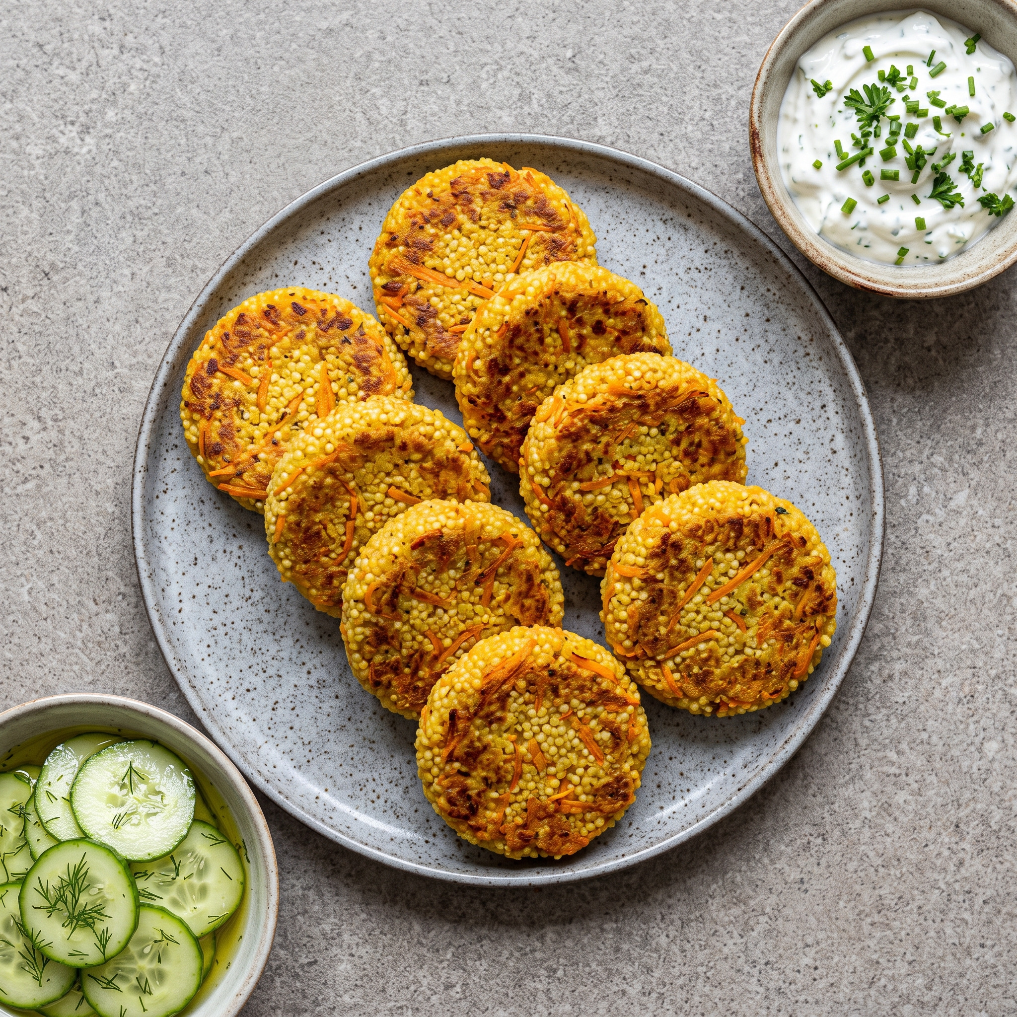 Karotten-Couscous-Bratlinge mit Kräuterquark