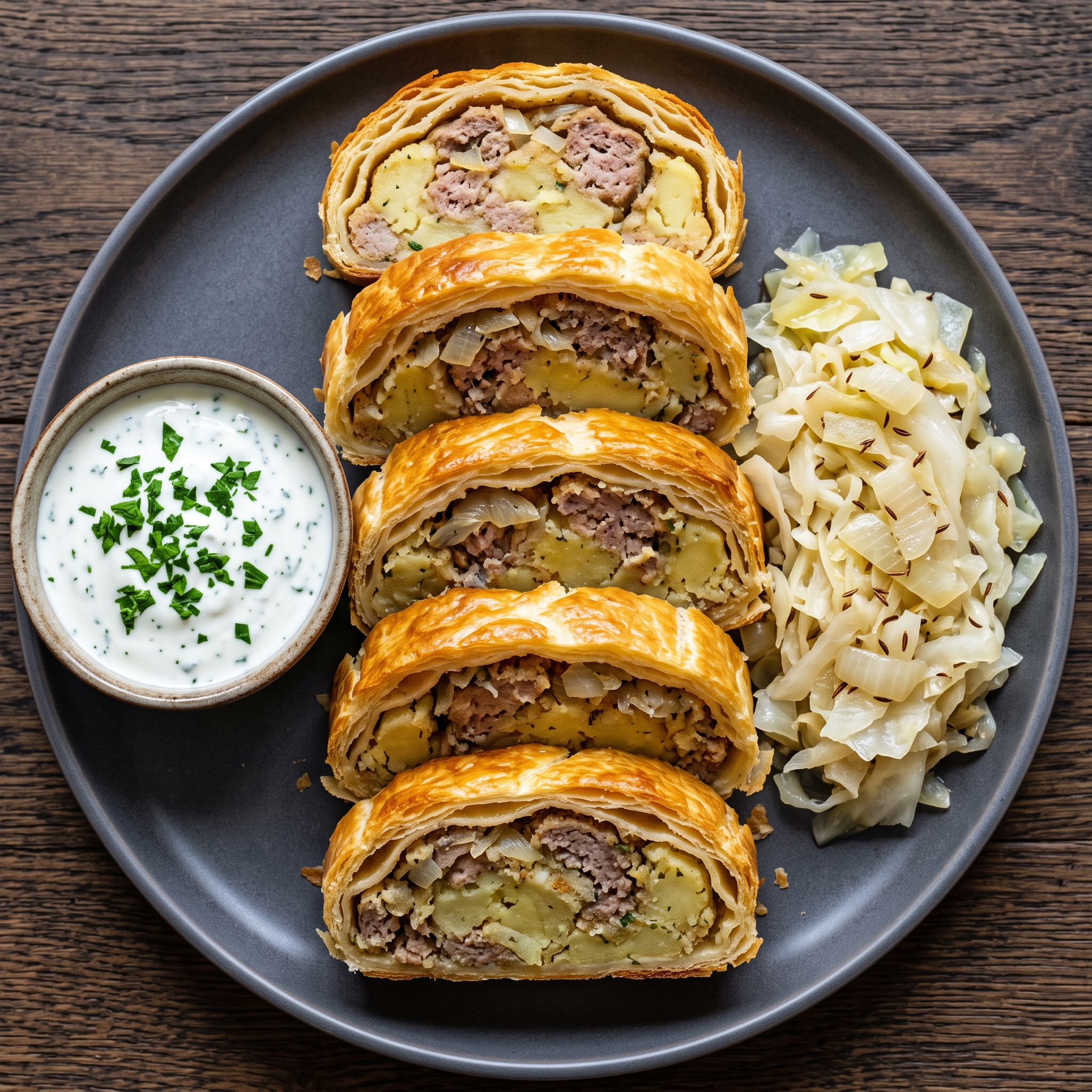 Kartoffelstrudel mit Thüringer Mett