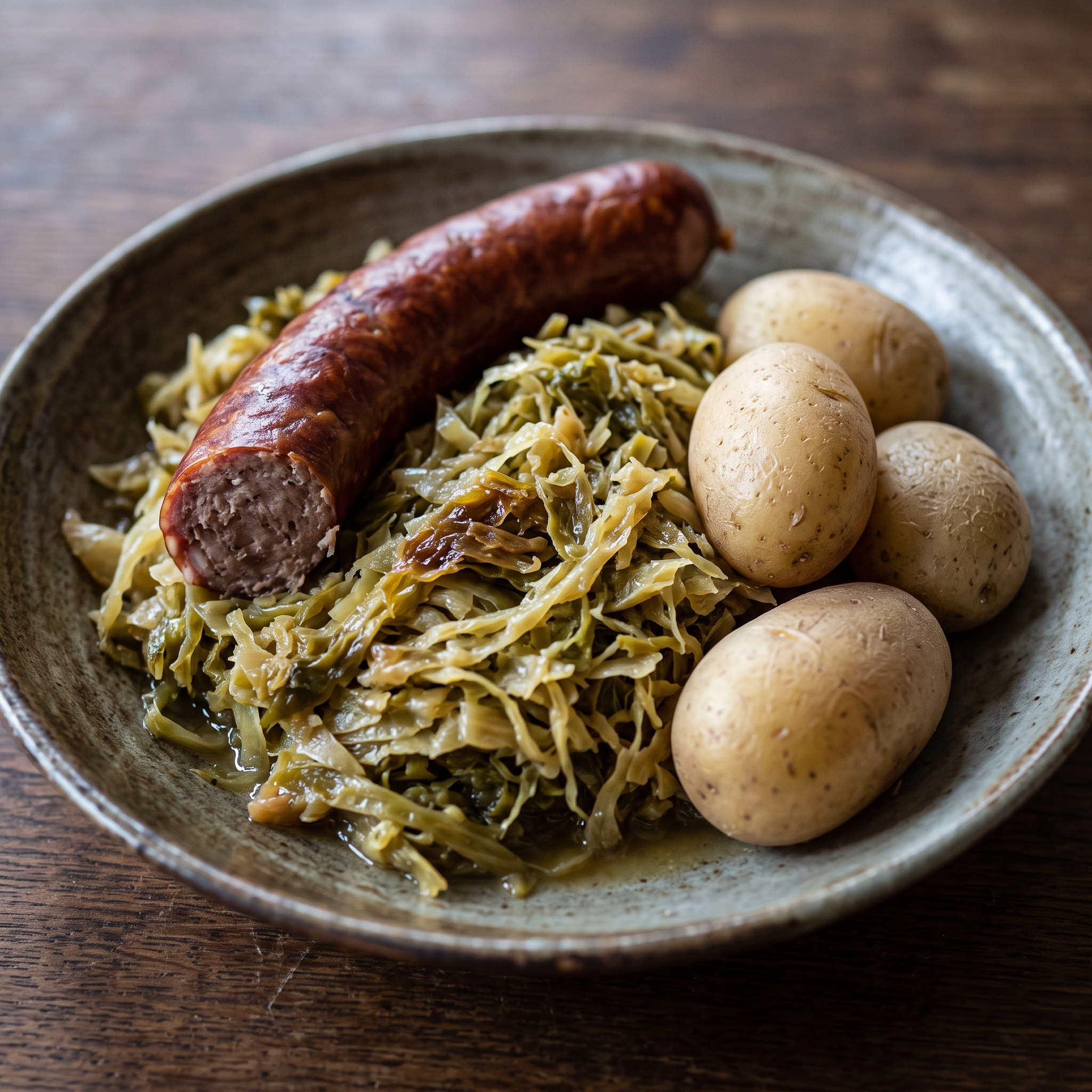 Knieperkohl mit Kohlwurst und Pellkartoffeln