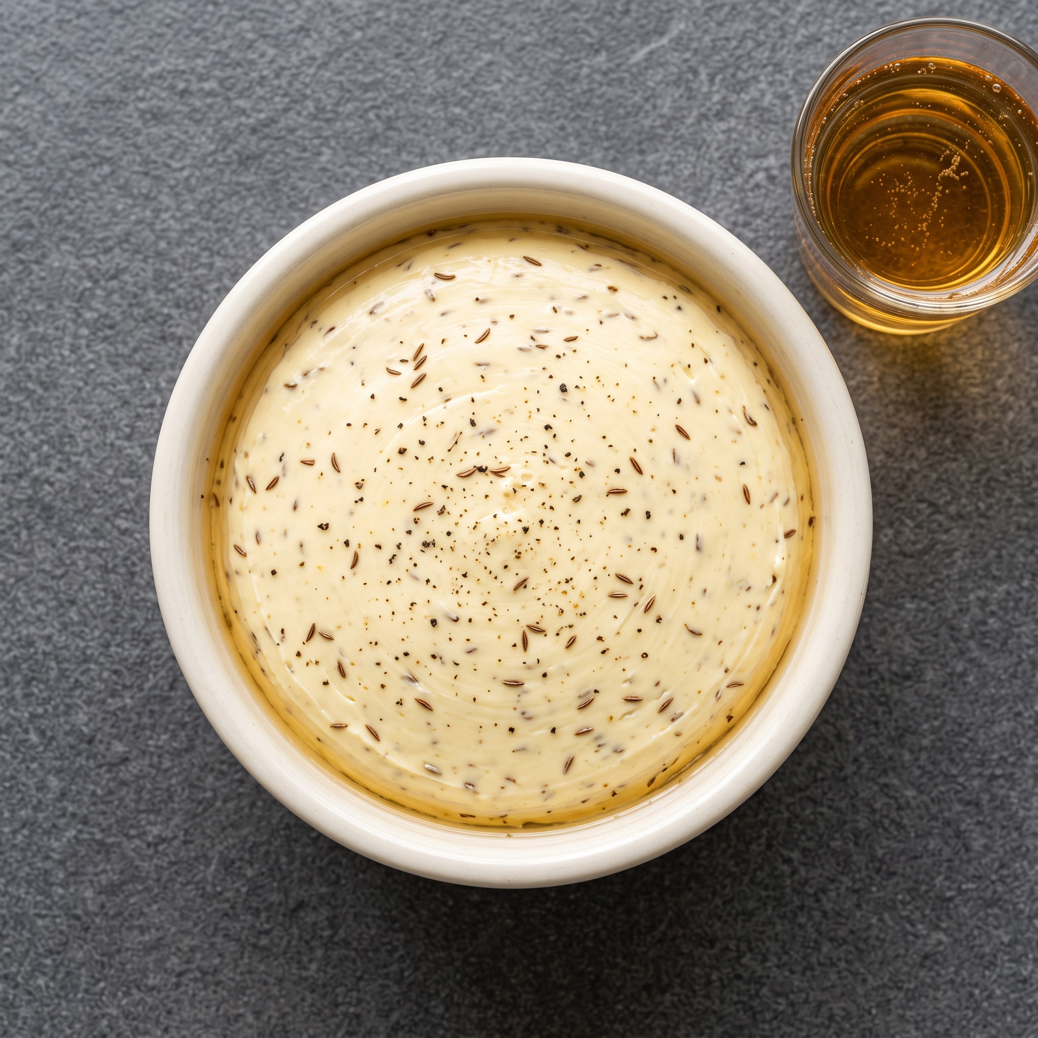 Kochkäsebutter mit Handkäse, Kümmel und Apfelwein