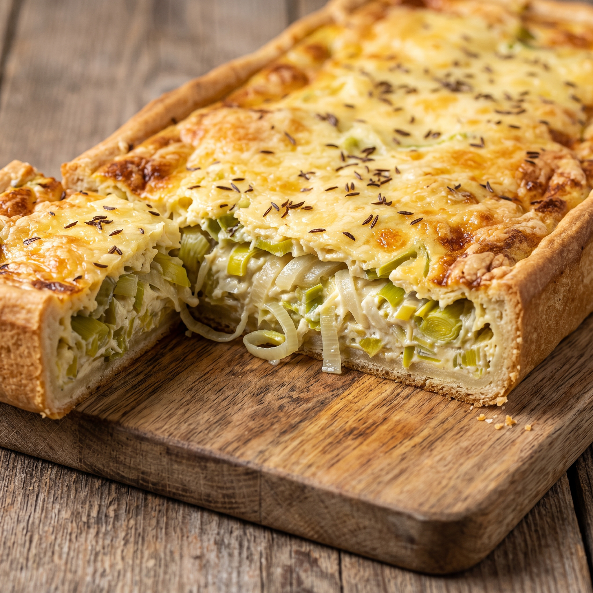 Lauchkuchen mit Zwiebeln und Bergkäse