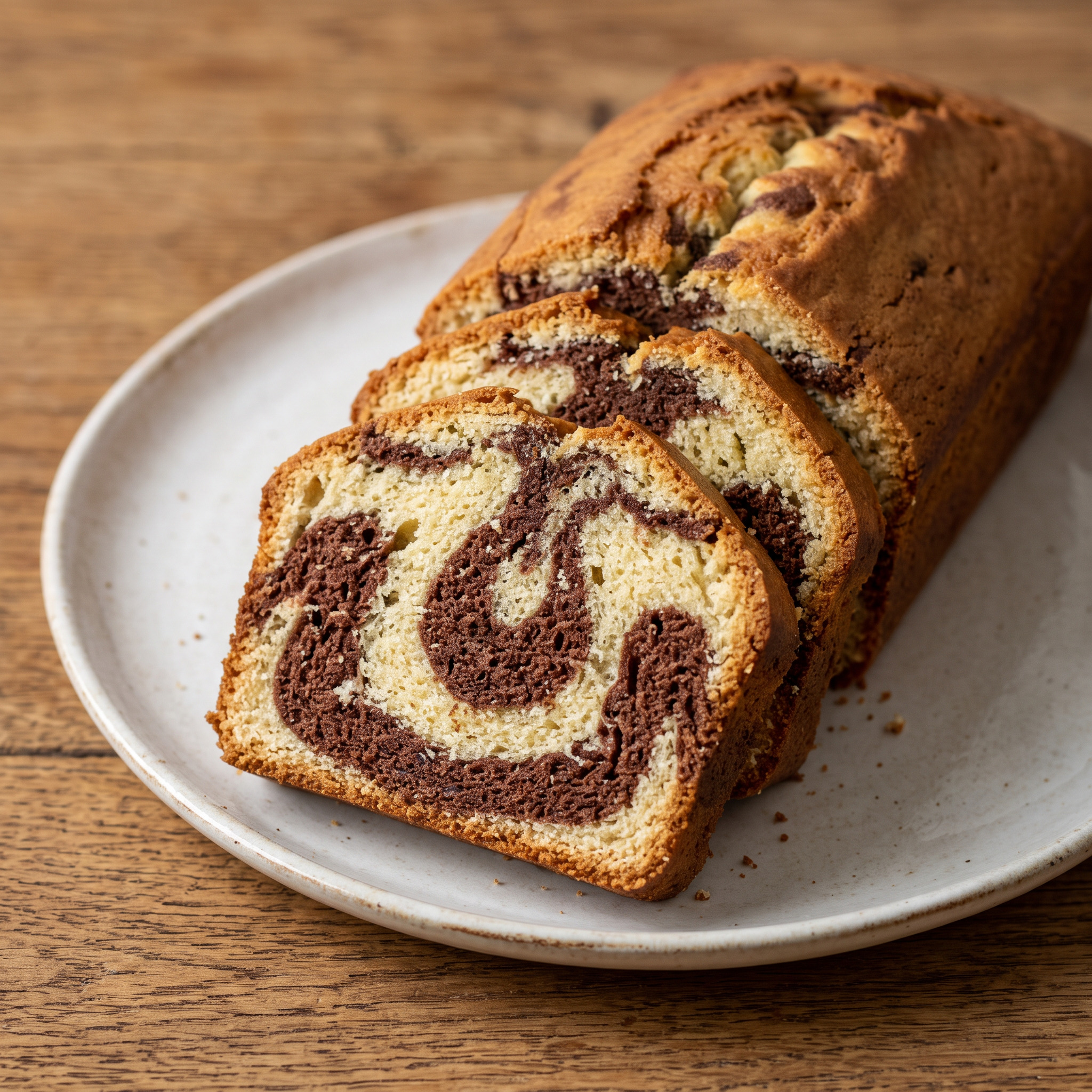Marmorierte Kuchenstücke mit glänzender Schokodecke