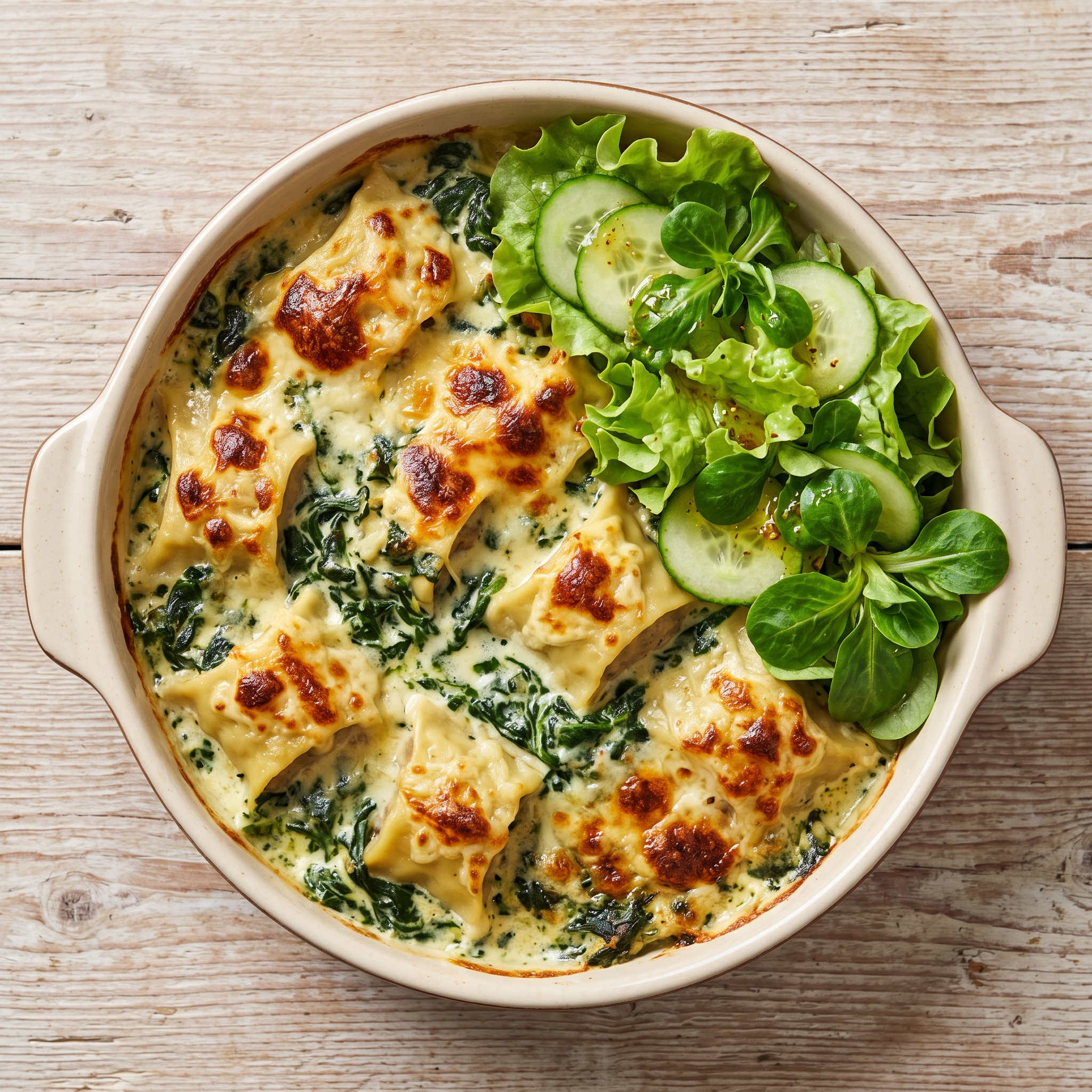 Maultaschenauflauf mit Spinat