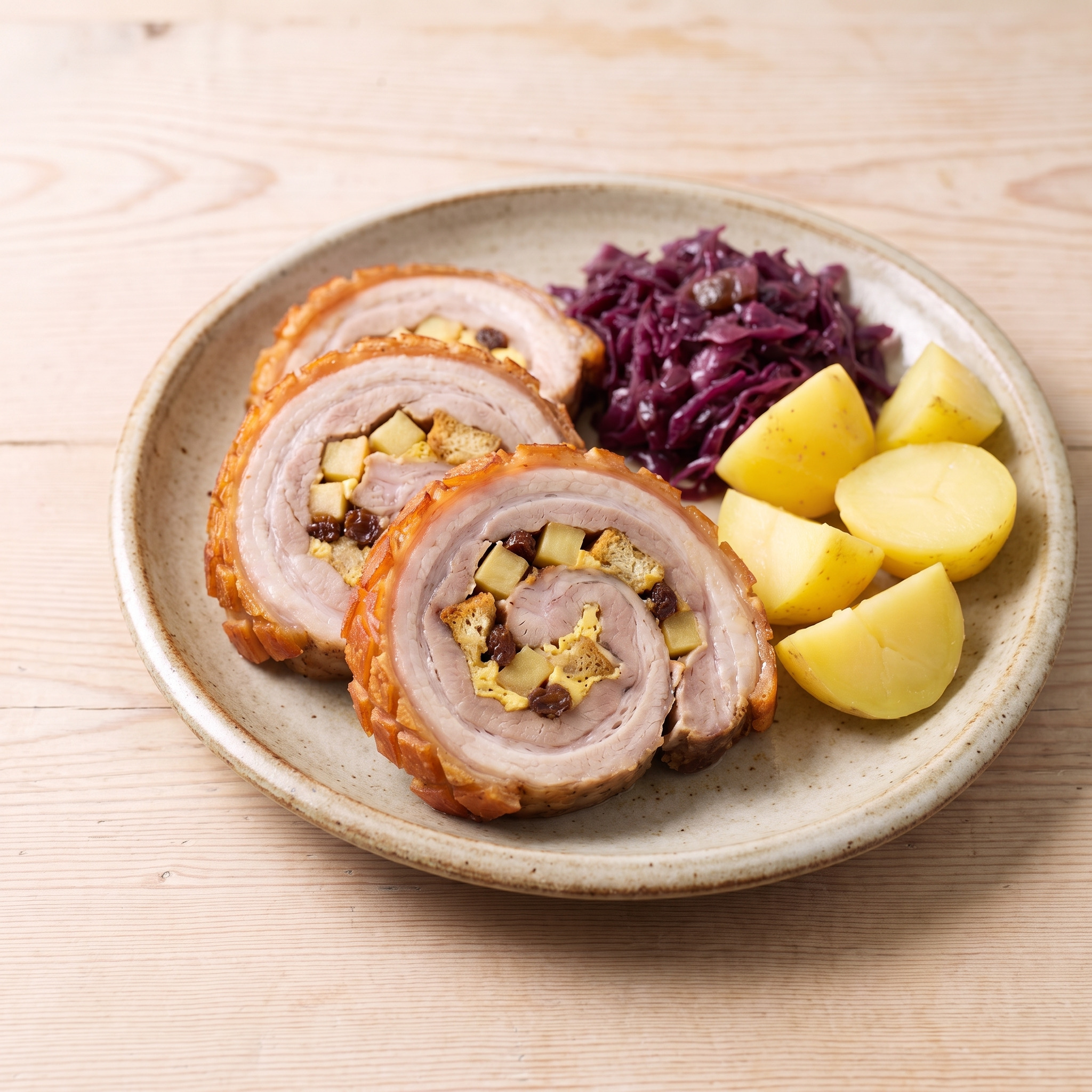 Mecklenburg-Vorpommern | Mecklenburger Rippenbraten | Saftiger Schweinebauch mit knuspriger Schwarte, süßlicher Apfel-Zwieback-Füllung