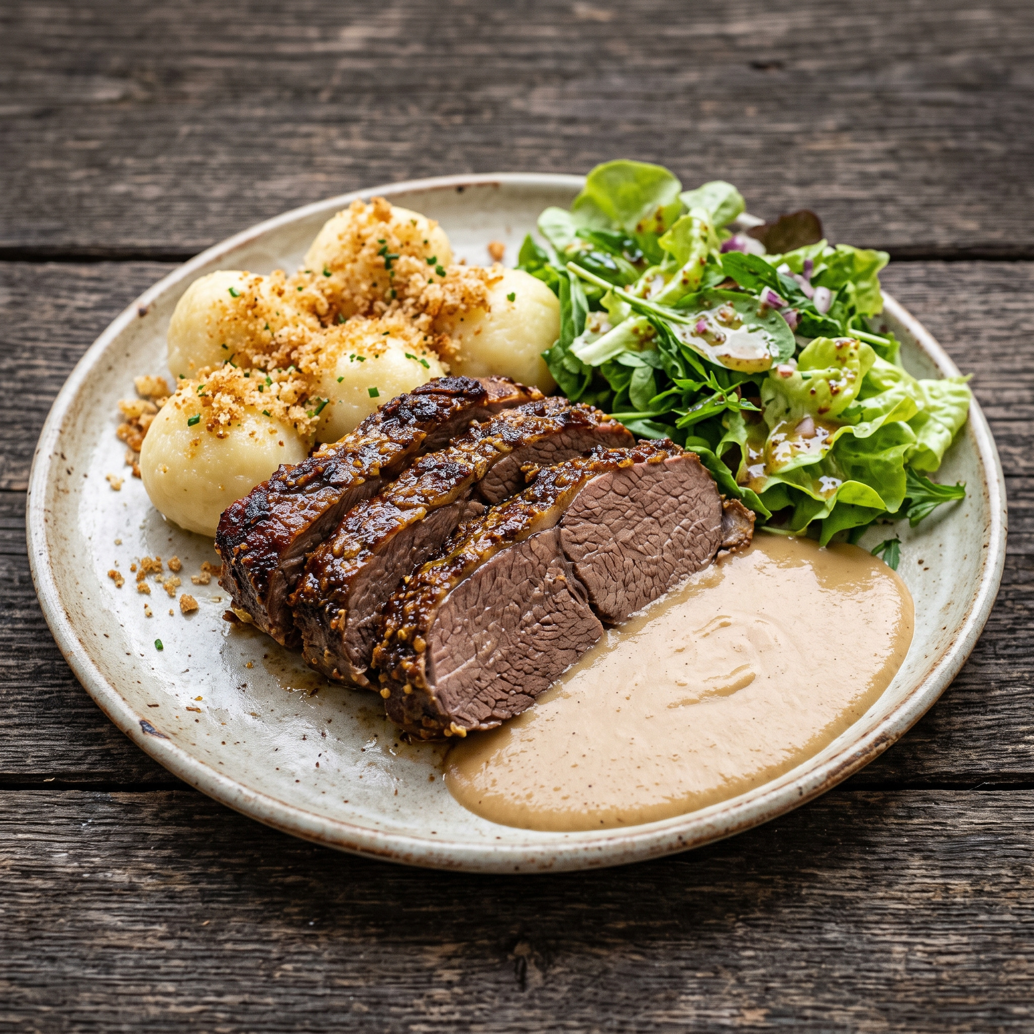 Pfälzer Senfbraten mit Kartoffelklößen
