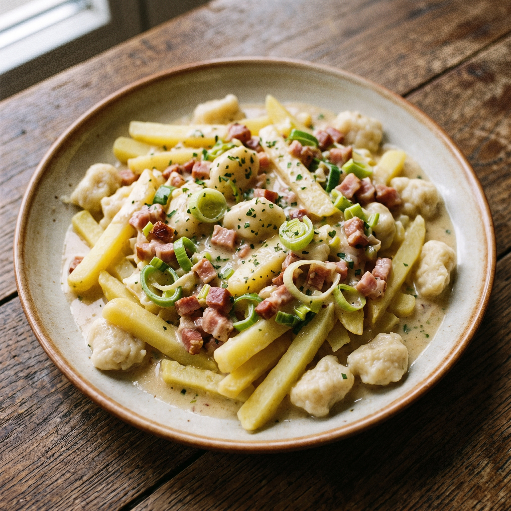 Pfälzer Verheierte mit Speck-Rahm-Soße