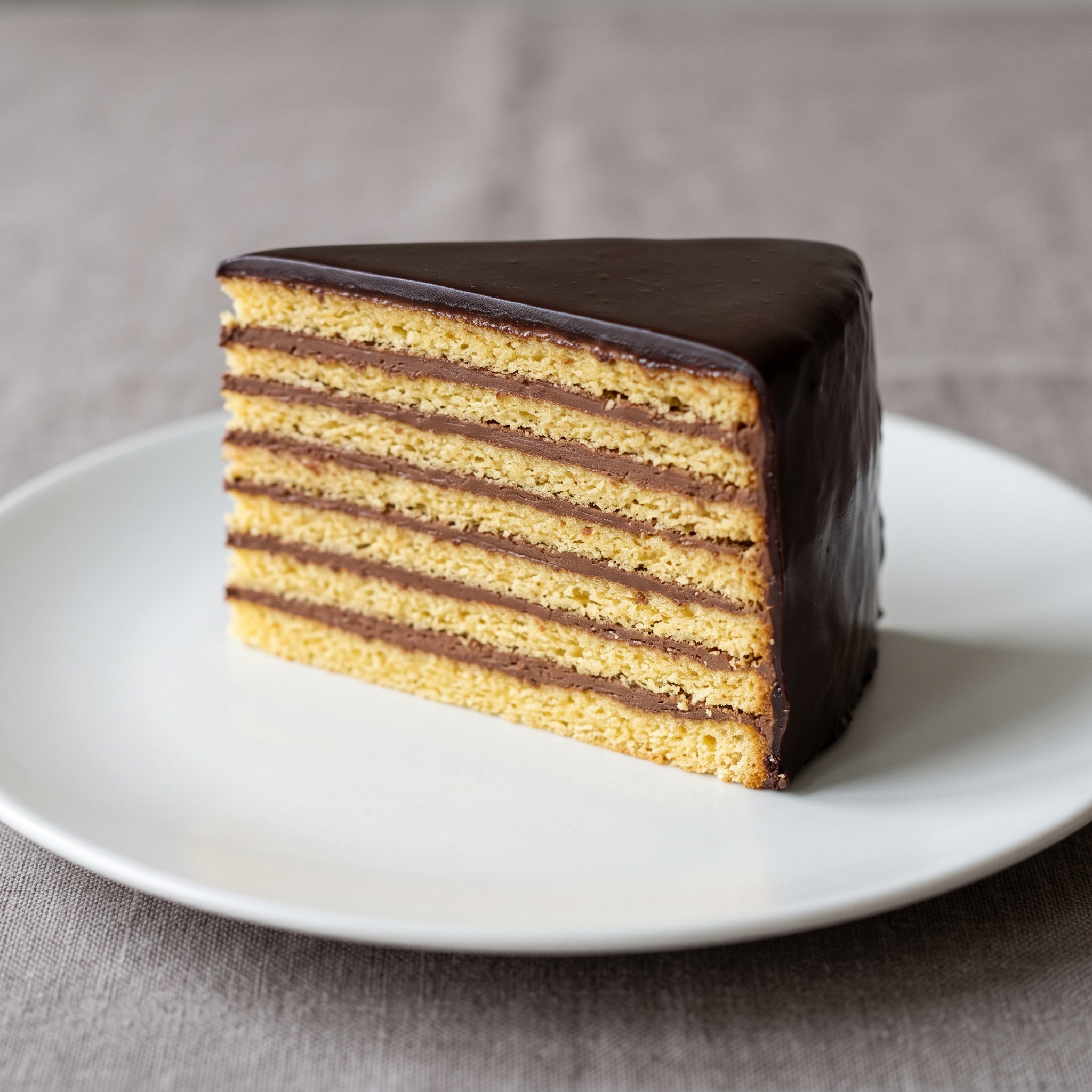 Bayerische Schichttorte | Prinzregententorte | Feine Biskuitschichten mit Schokobuttercreme und Glasur