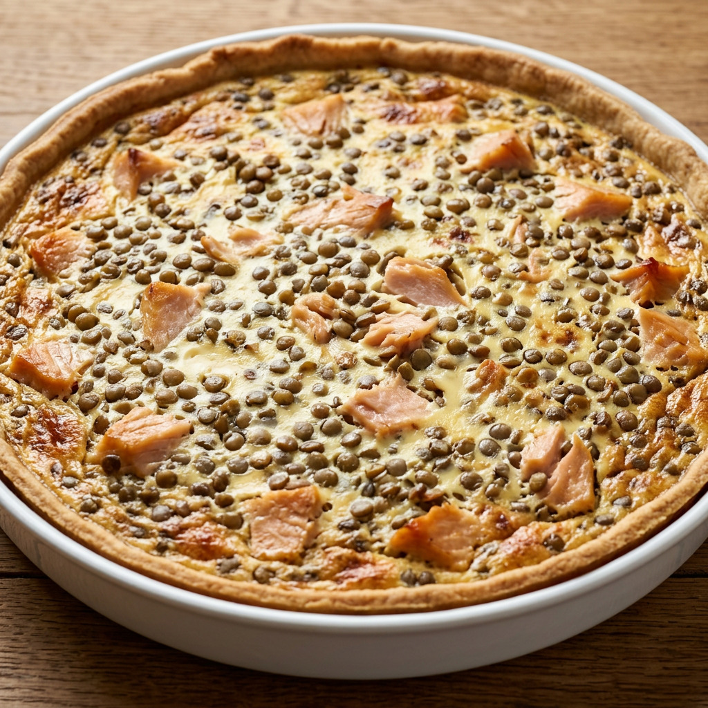 Quiche mit Bliesgau-Linsen und Räucherforelle
