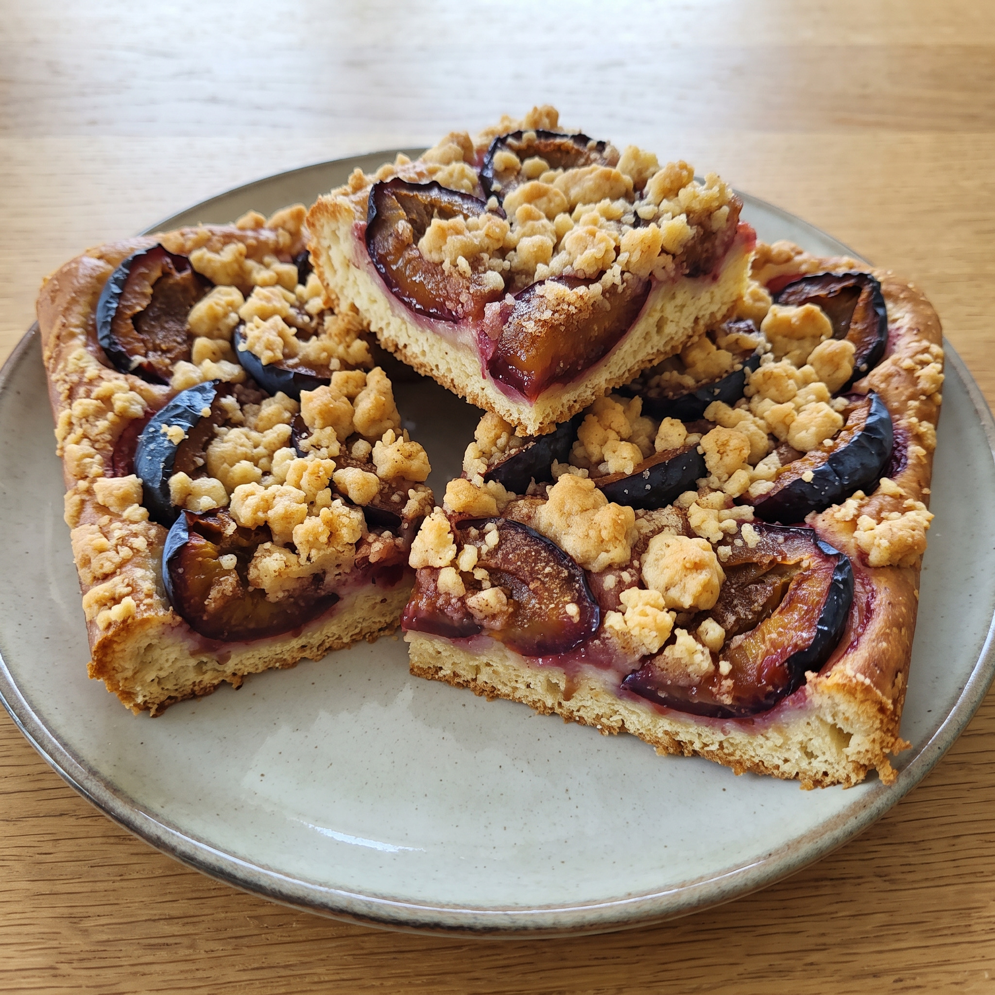 Saarländischer Blechkuchen | Quetschekuche mit Butterstreuseln | Saftige Quetschen auf luftigem Hefeteig mit knusprigen Butterstreuseln.