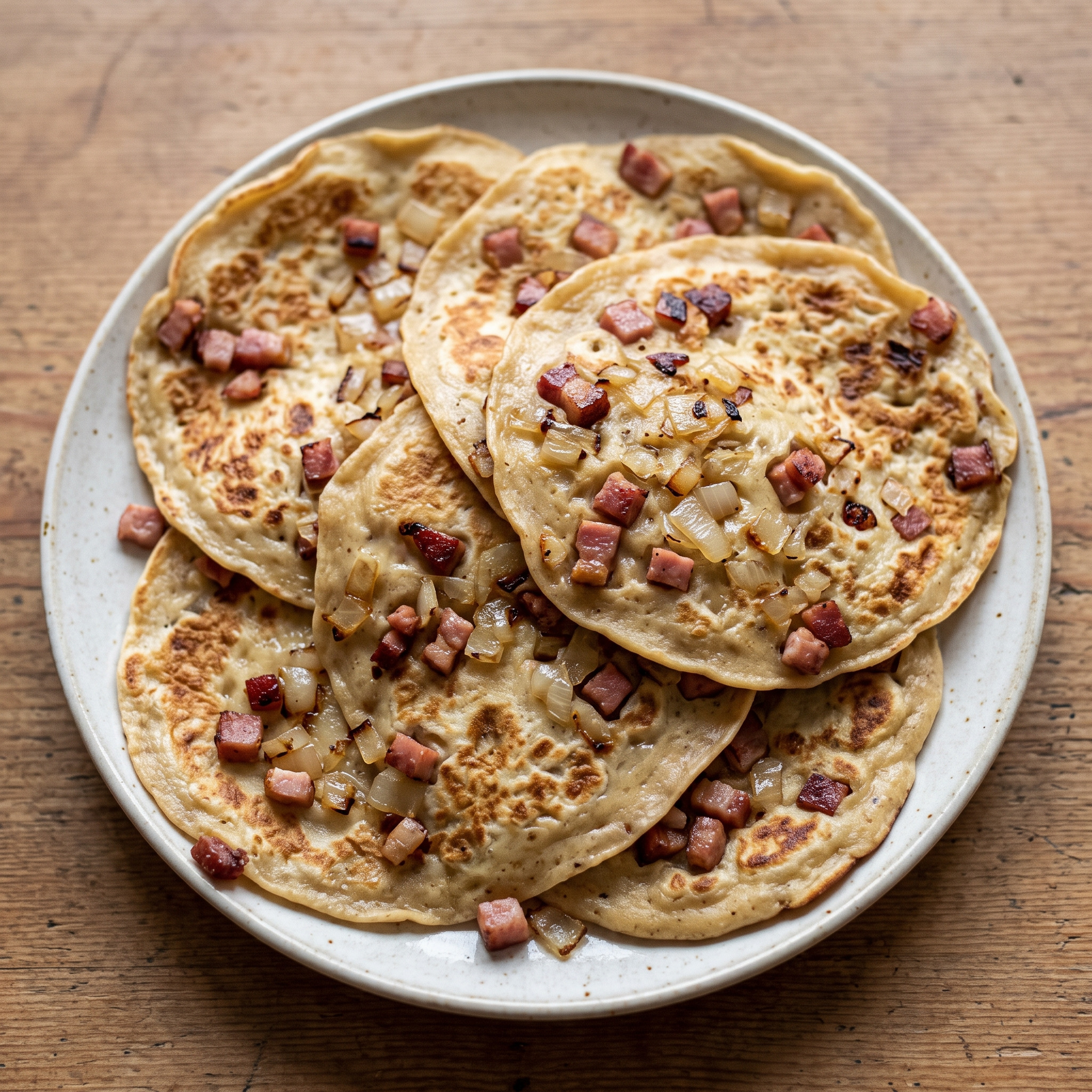 Sächsische Buttermilchplinsen mit Speck und Zwiebeln