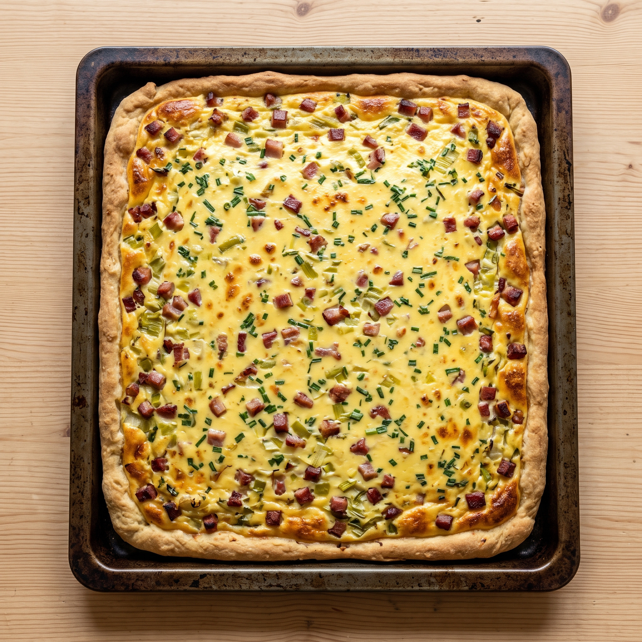 Sächsischer Kartoffelkuchen mit Speck und Lauchquark