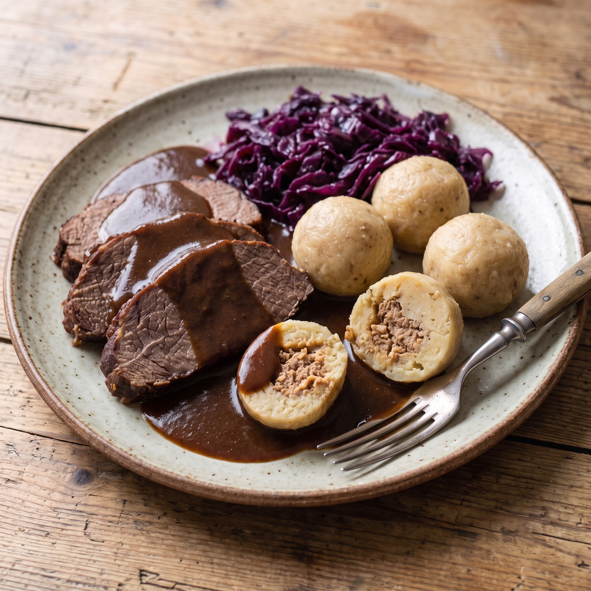 Sachsen | Sächsischer Sauerbraten | Butterzartes Rindfleisch, süß-säuerlich geschmort mit Lebkuchen und Rübensirup