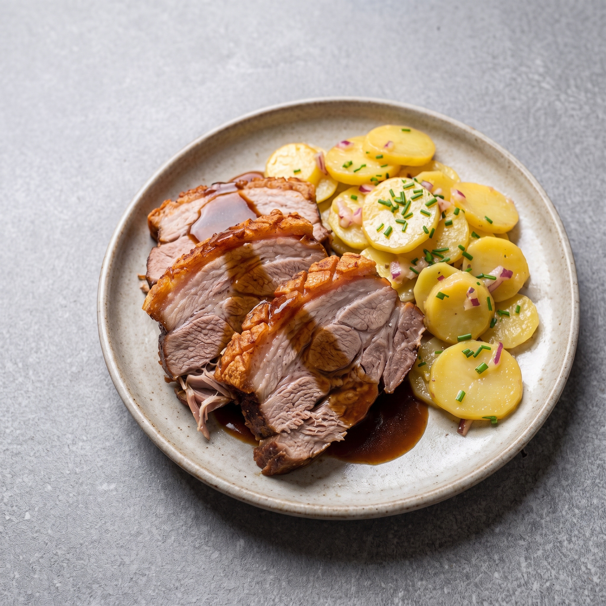 Baden-Württemberg | Schäufele mit Kartoffelsalat | Butterzarte Schweineschulter mit Dunkelbiersoße und säuerlichem Kartoffelsalat