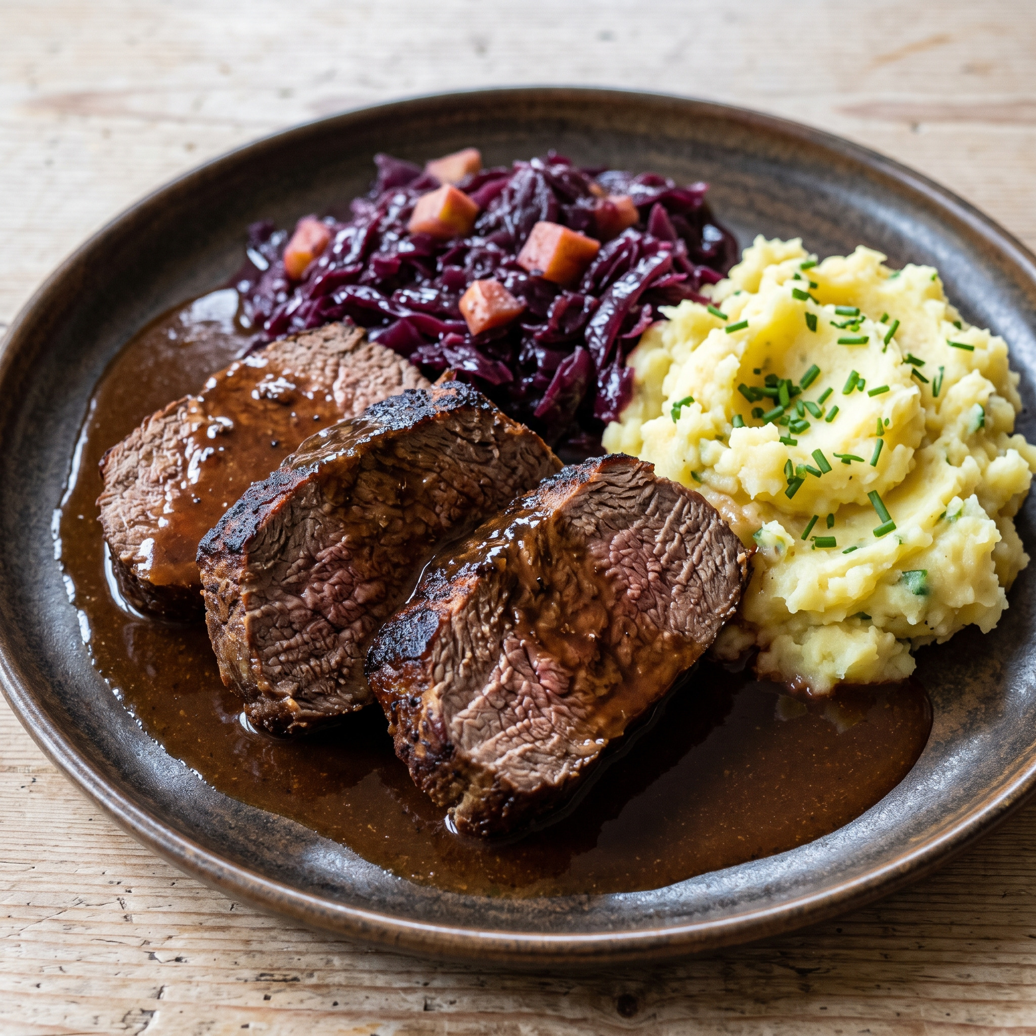 Dunkle Biersauce, zarter Sonntagsbraten