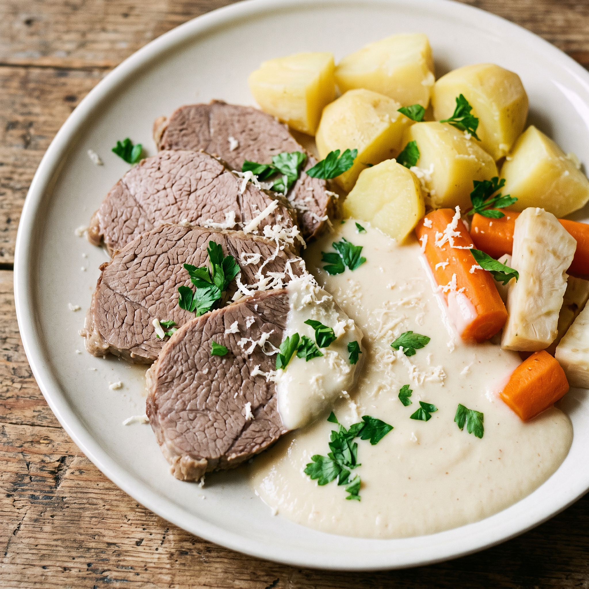 Bayerisches Tellerfleisch mit Kren und Kartoffeln