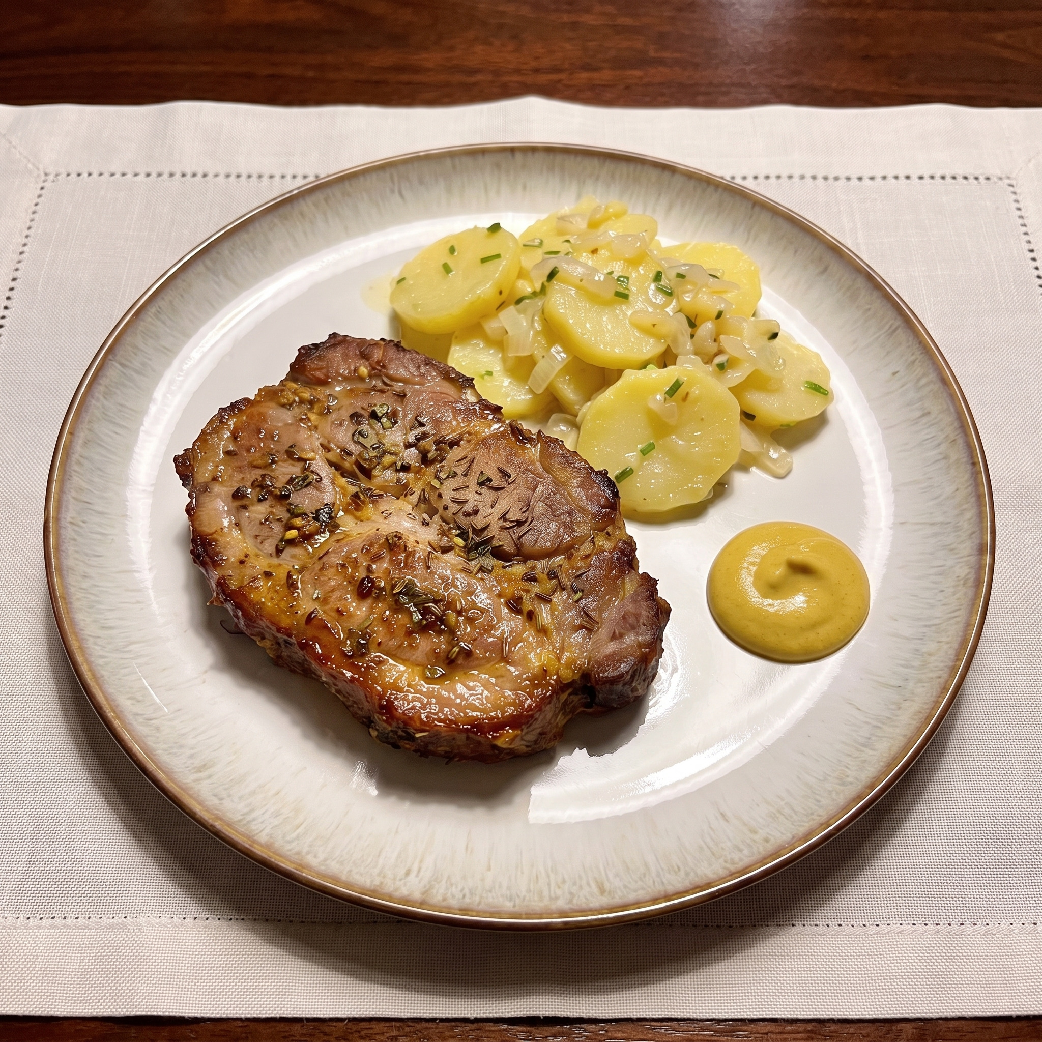 Thüringer Grillbraten | Mutzbraten mit Kartoffelsalat | Saftiger Nacken mit Majoran, dazu kräftiger Kartoffelsalat.