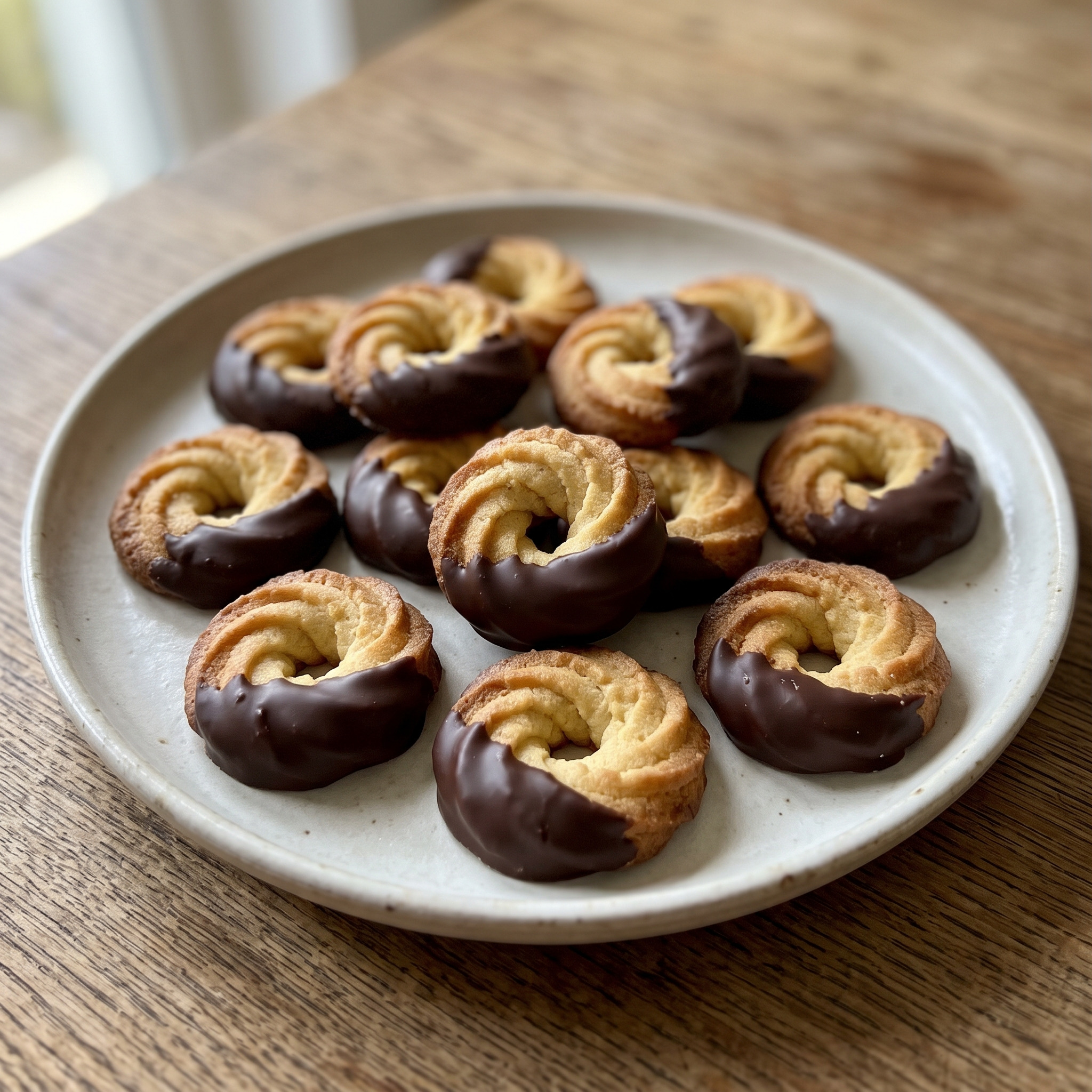Mürbe Butterkringel mit Schokolade