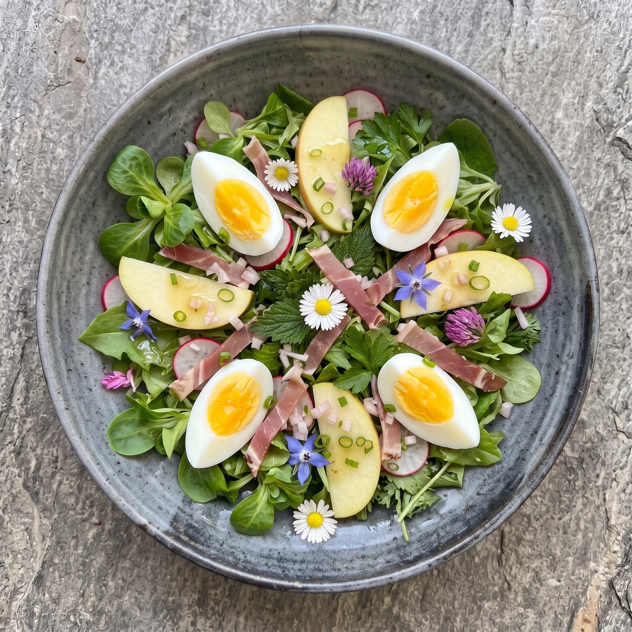 Niedersachsen · frischer Wildkräutersalat | Wildkräutersalat mit Harzer Bergwiesenkräutern | Herb-frische Kräuter, knackiger Feldsalat und feine Senf-Vinaigrette