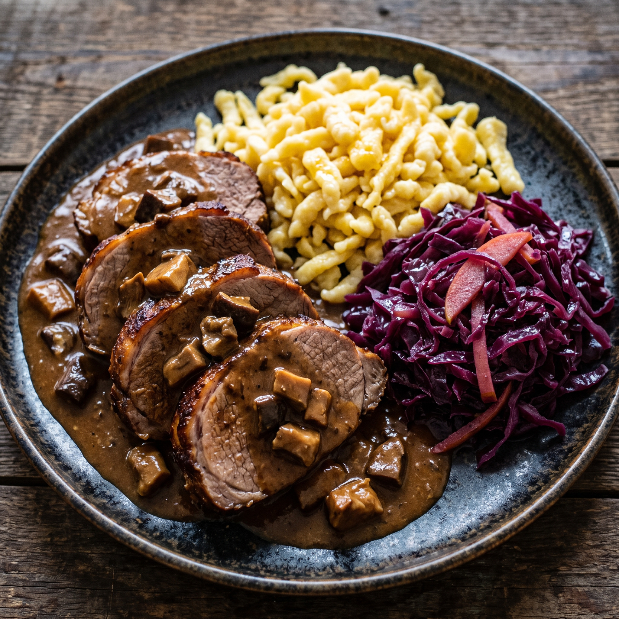Wildschweinbraten mit Steinpilzsoße