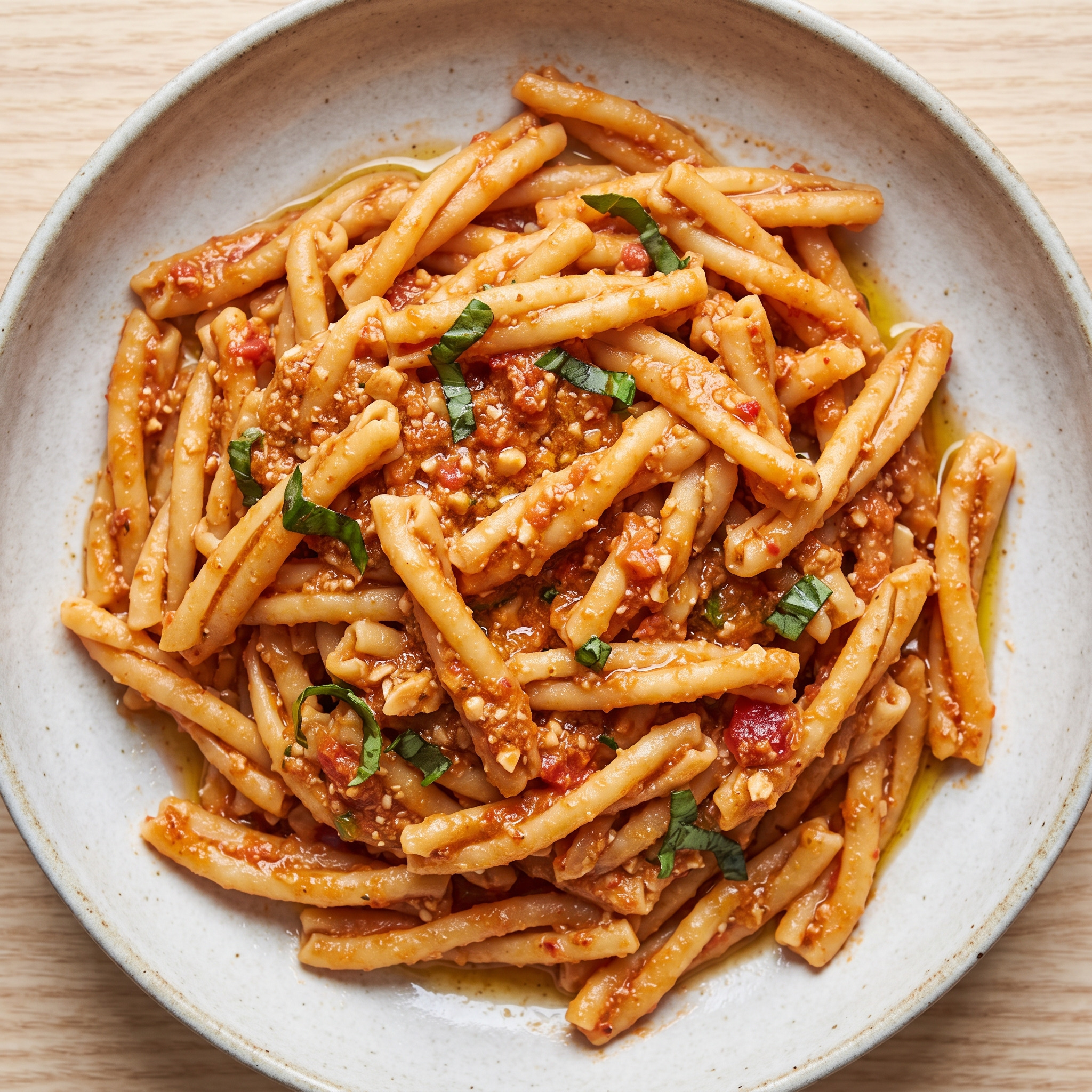 Busiate mit rotem Pesto aus Trapani