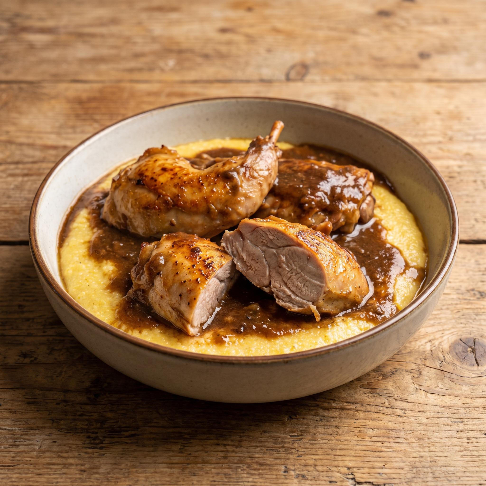 Coniglio alla trentina mit Polenta