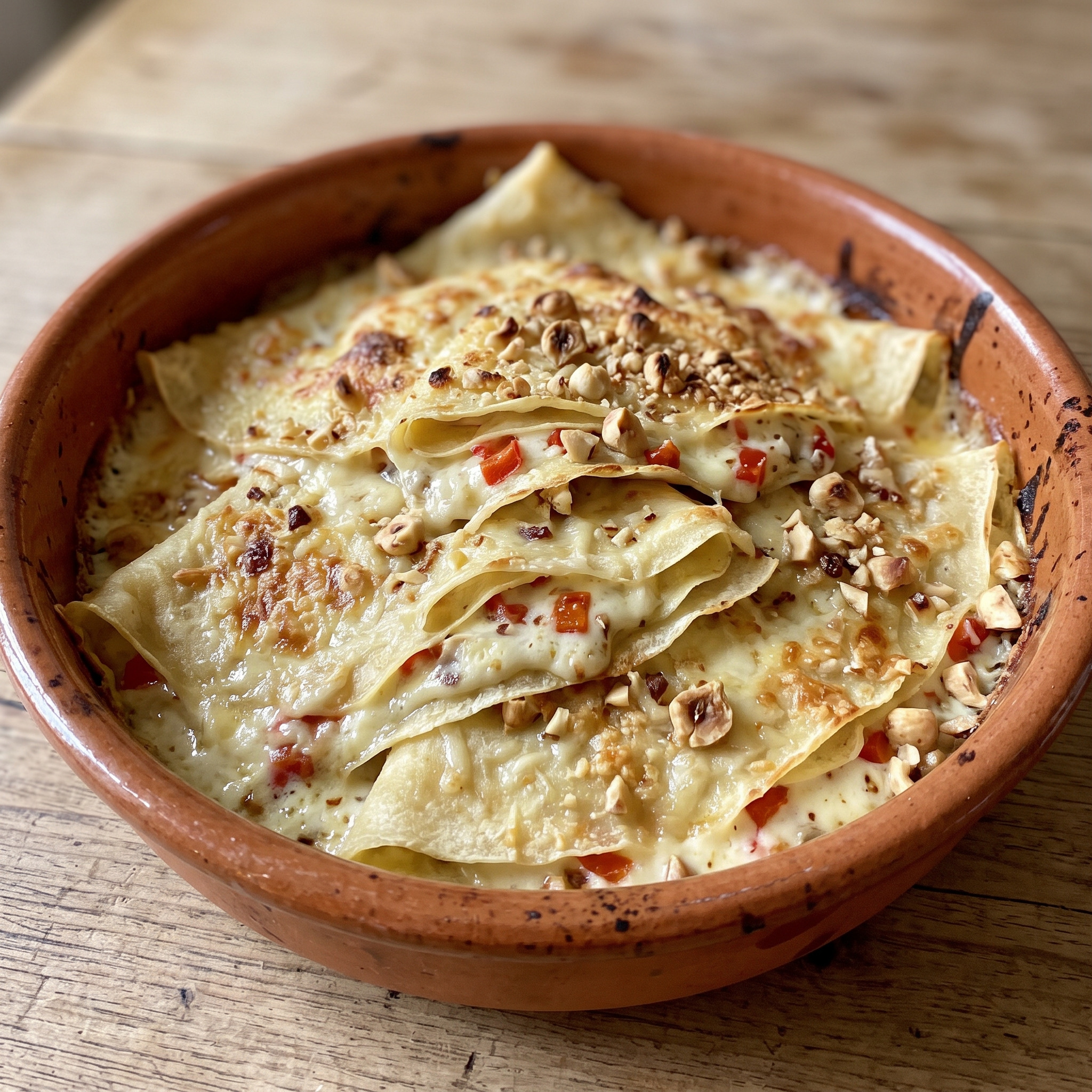 Crespelle alla piemontese mit Paprika und Haselnüssen