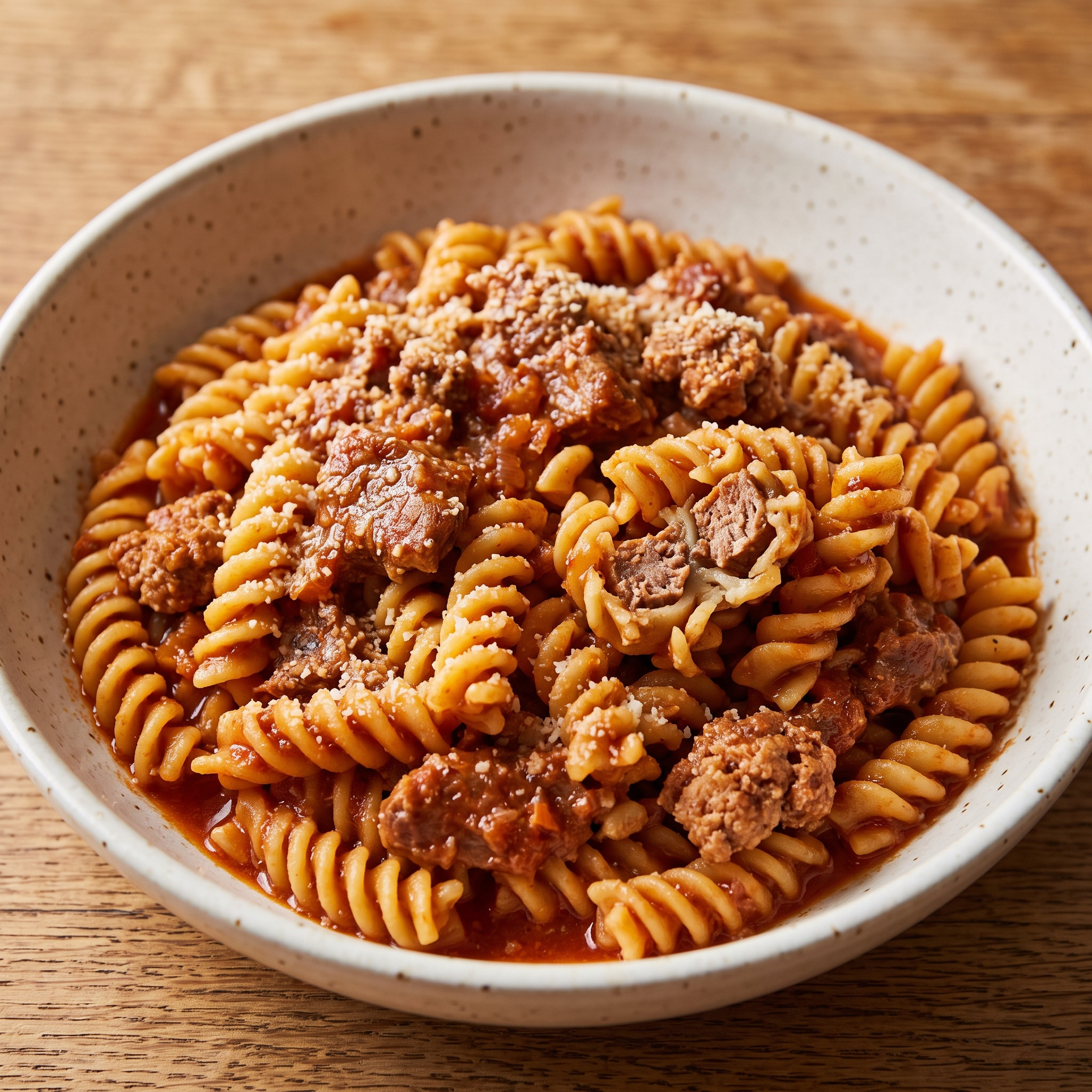 Fusilli alla molisana mit kräftigem Dreifleischragù