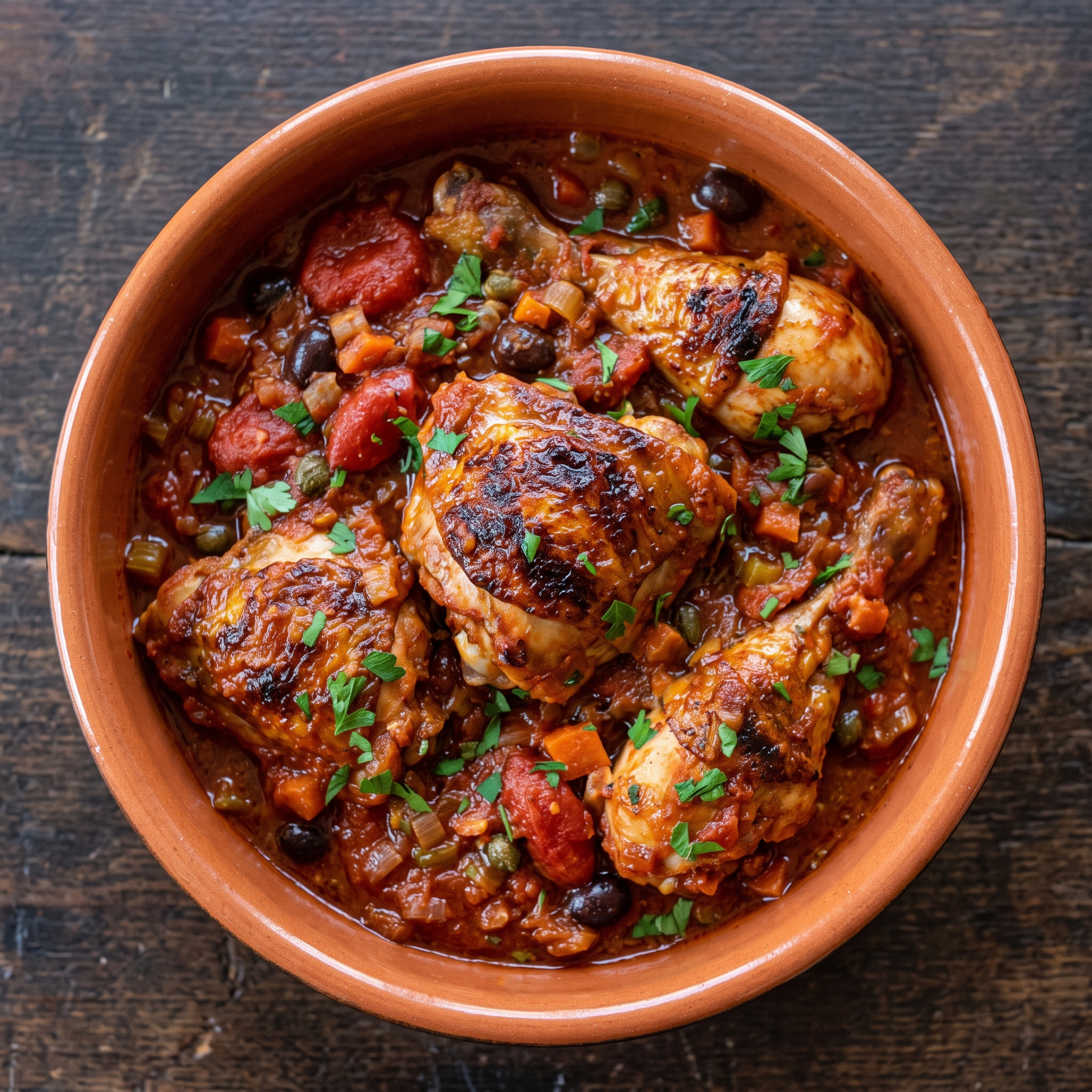 Hähnchen in würzigem Tomatensugo