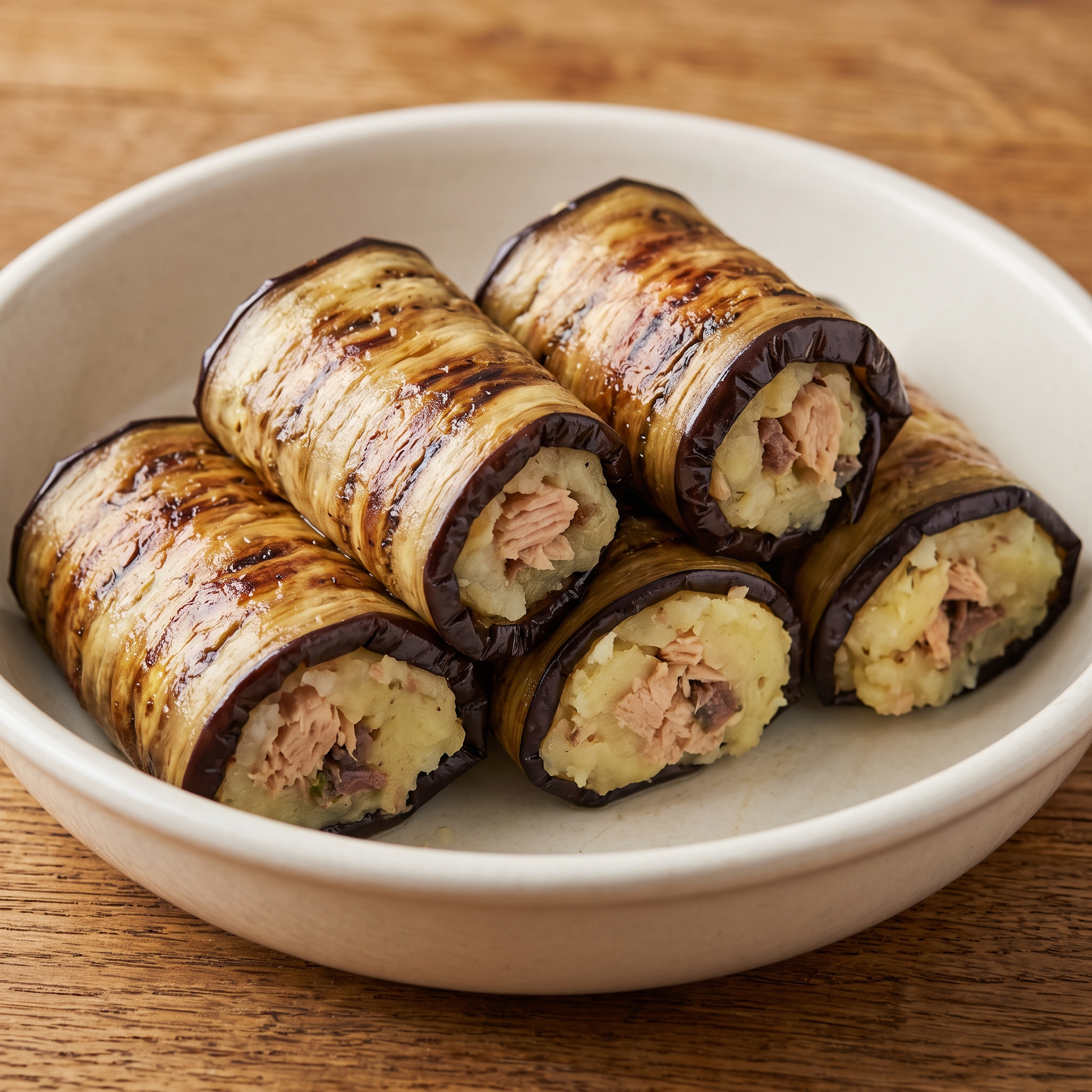 Involtini di melanzane mit Kartoffel-Tunfisch-Füllung