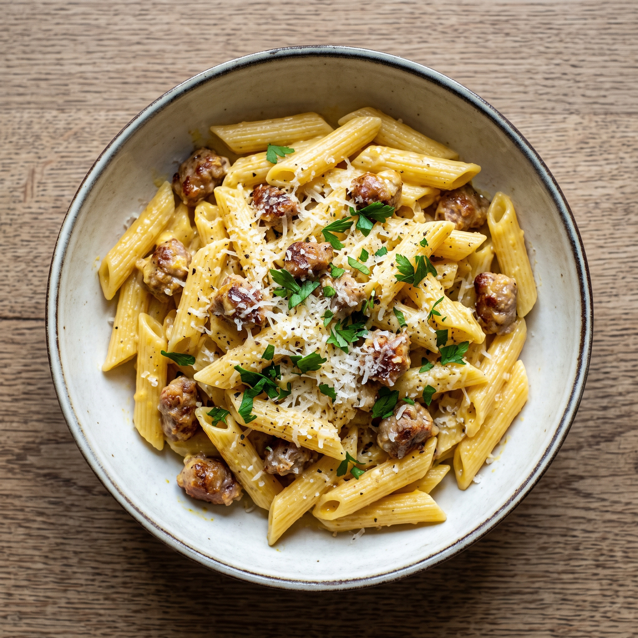 Goldgelbe Penne mit Luganega